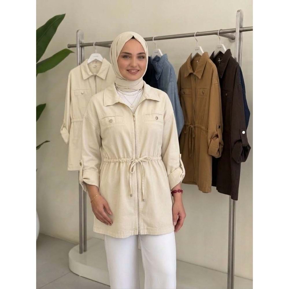 Belden Sıkmalı Ceket 7573 - Bej - M-L - AZRA08930-69975