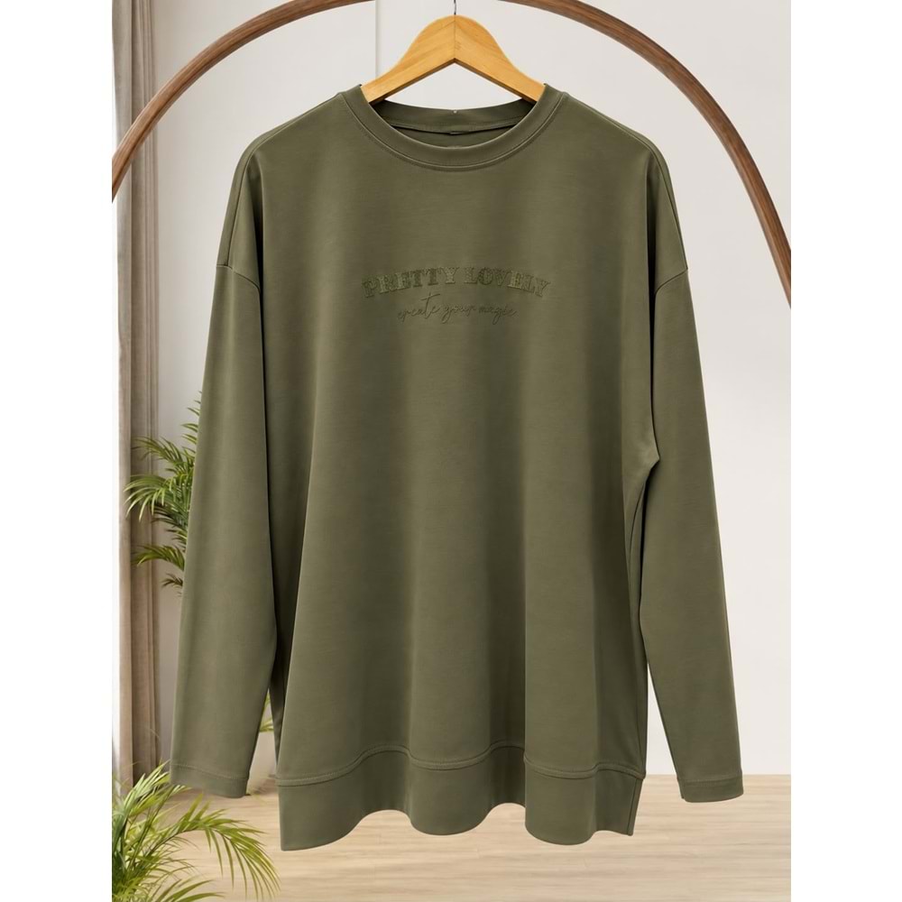 Baskılı Basic Sweat 37840 - Haki - TEK BEDEN