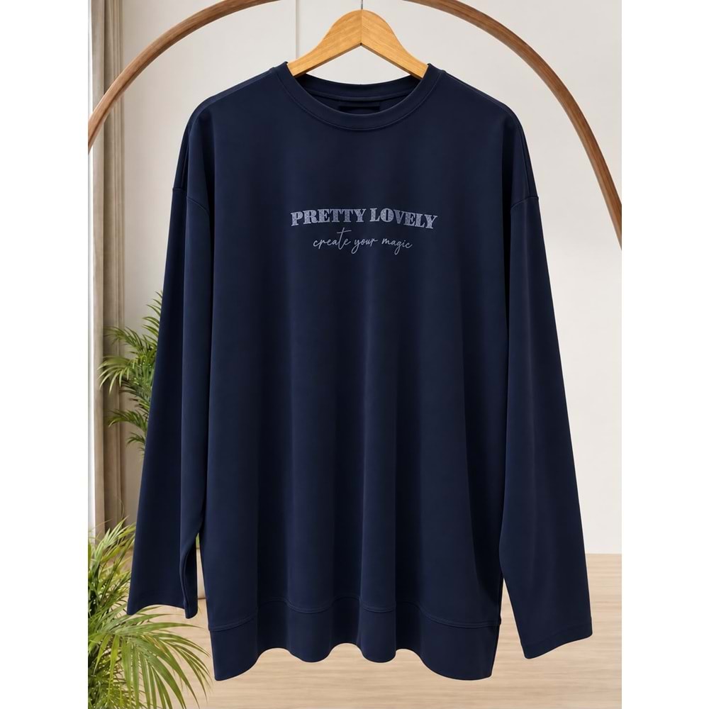 Baskılı Basic Sweat 37840 - Lacivert - TEK BEDEN