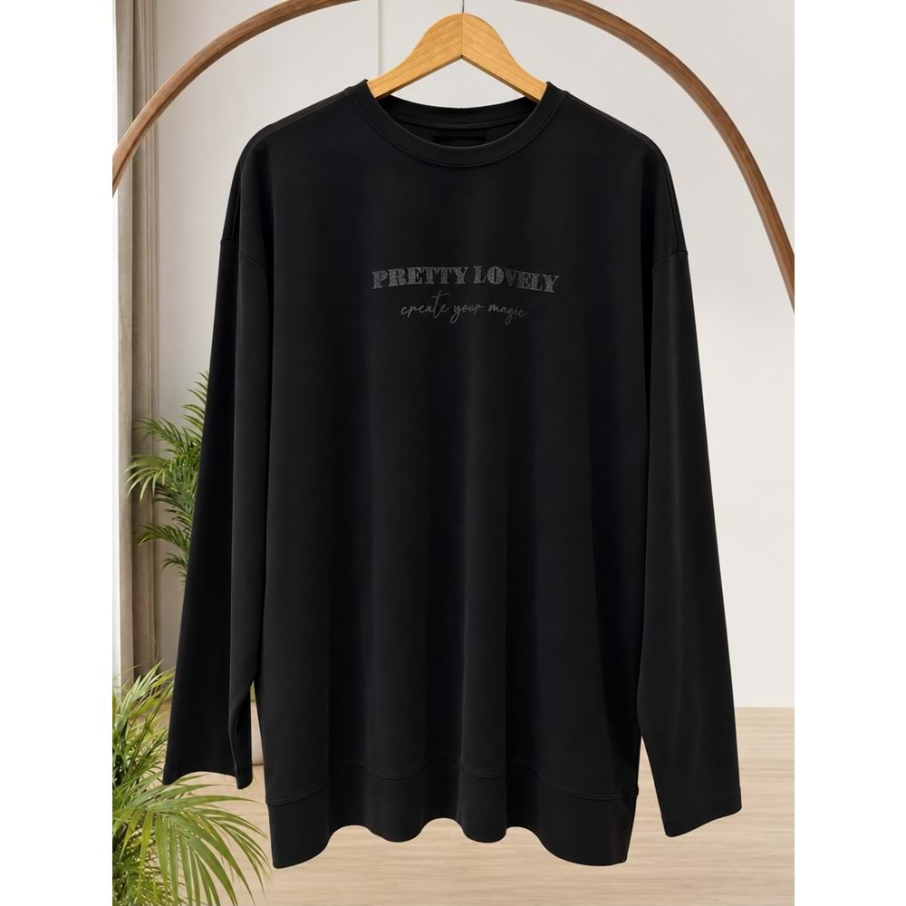 Baskılı Basic Sweat 37840 - Siyah - TEK BEDEN