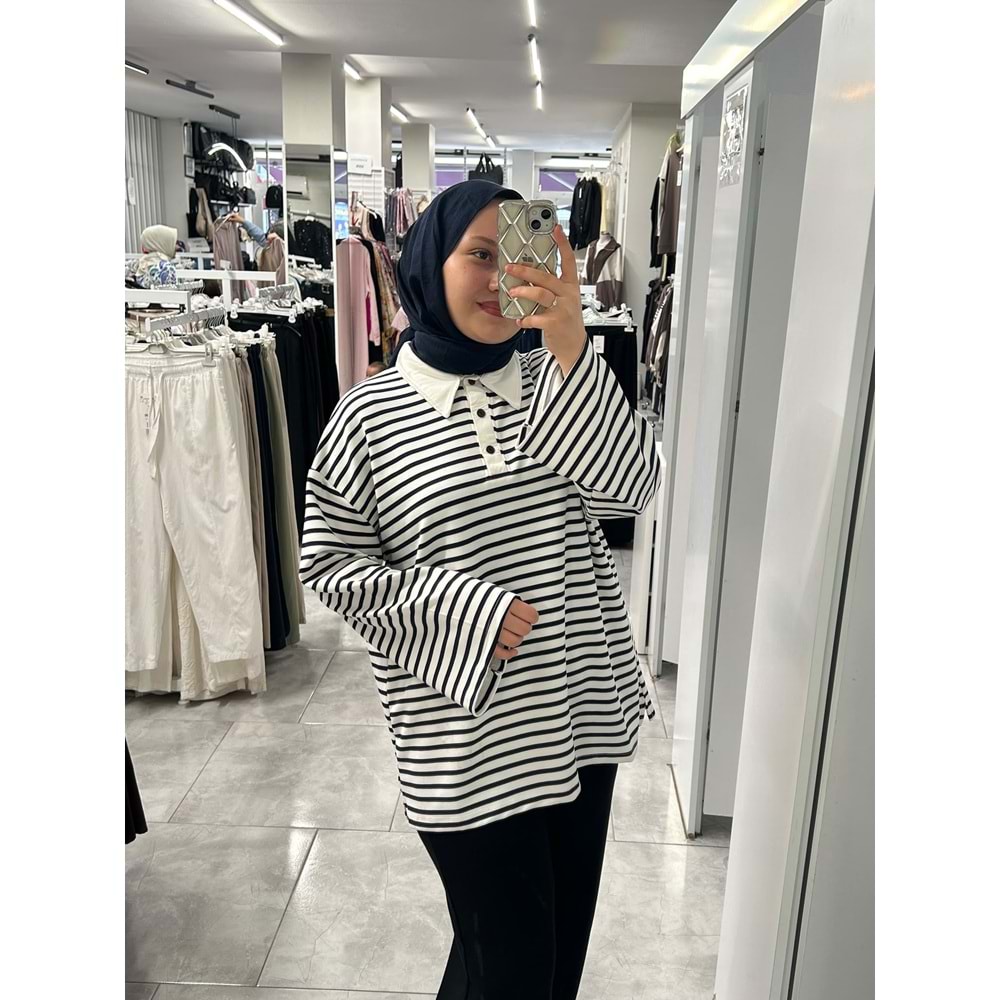 Düğmeli Polo Yaka Tunik 27167 - Lacivert - TEK BEDEN