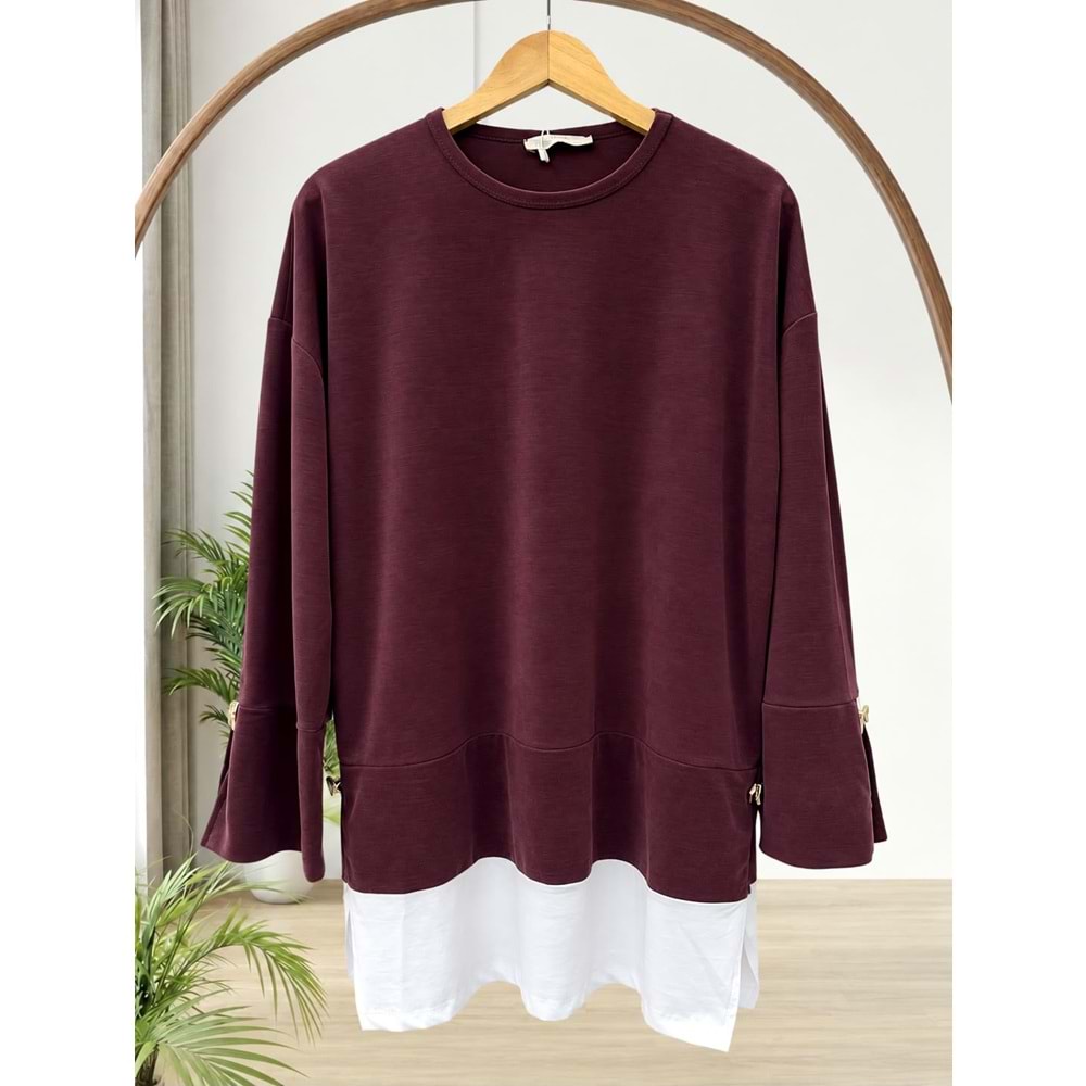 Garnili Düğme Detaylı Tunik 27148 - Bordo - XL