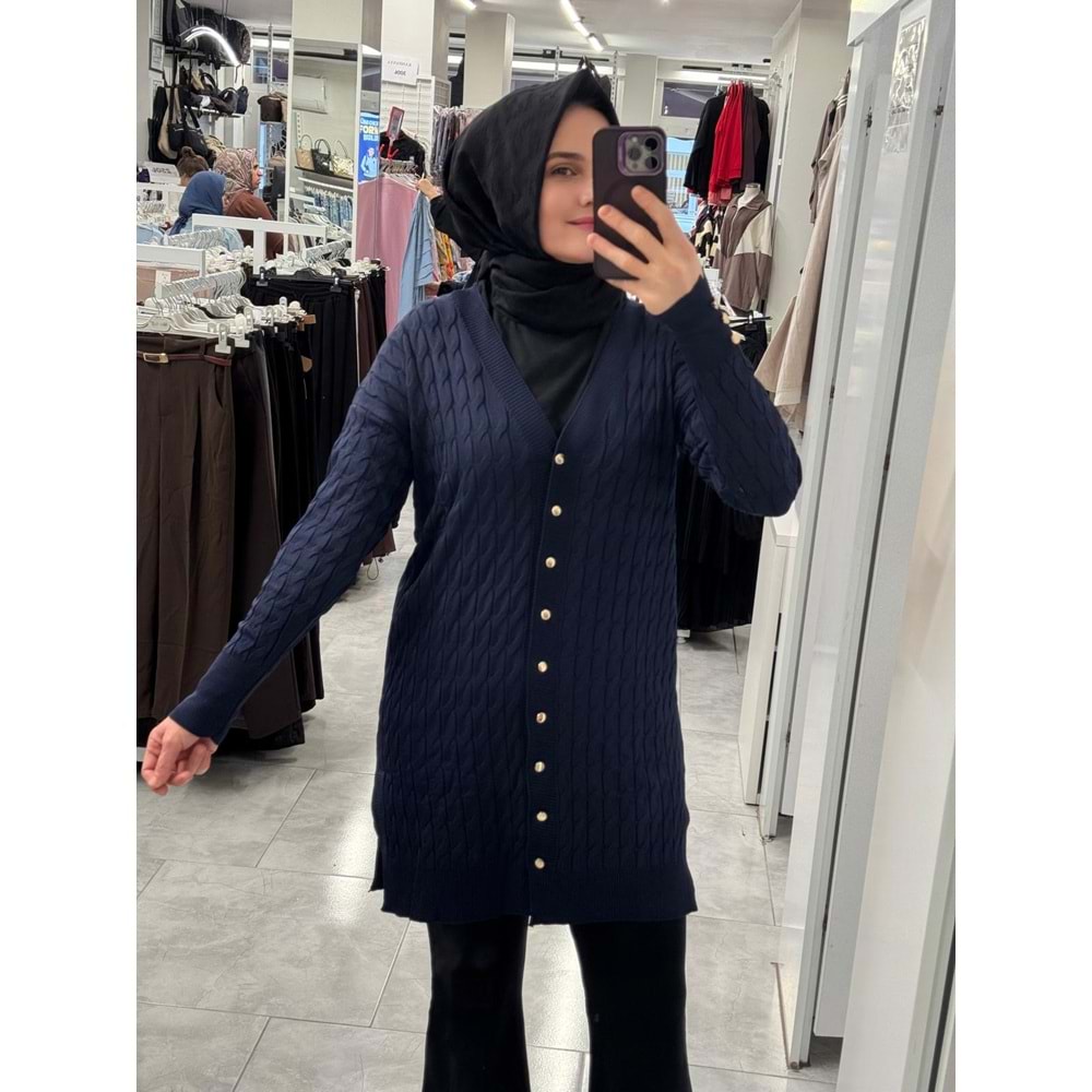 Saç Örgülü Merserize Hırka 3352 - Lacivert - TEK BEDEN