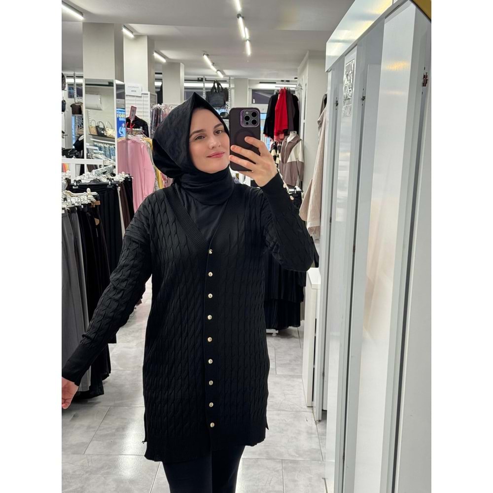 Saç Örgülü Merserize Hırka 3352 - Siyah - TEK BEDEN
