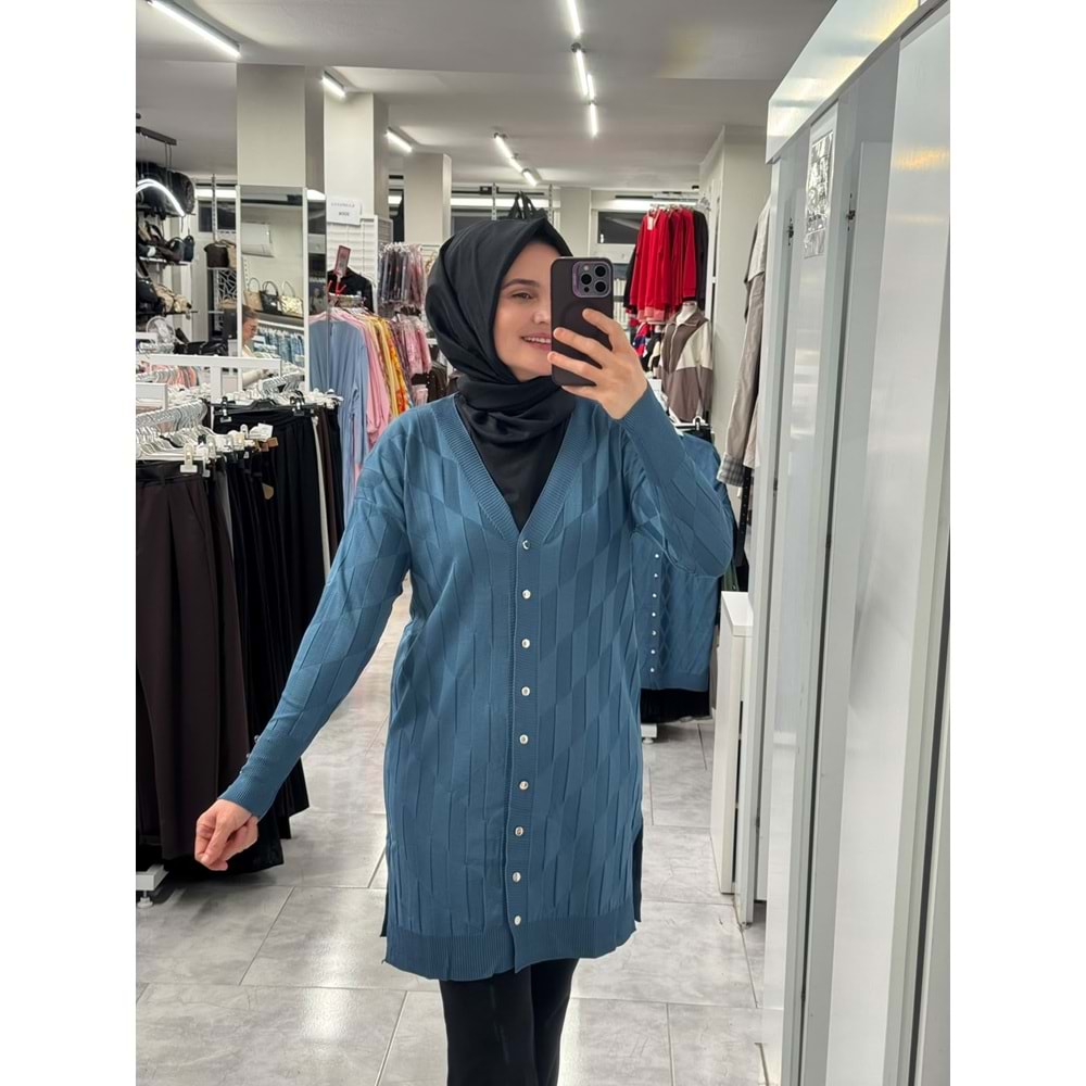 İrem Merserize Hırka 3363 - İndigo - TEK BEDEN