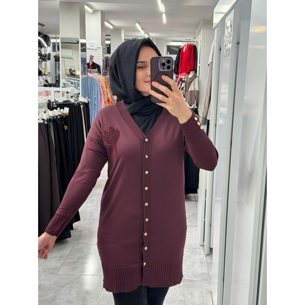 Buket Çiçekli Hırka 3260 - Mürdüm - TEK BEDEN
