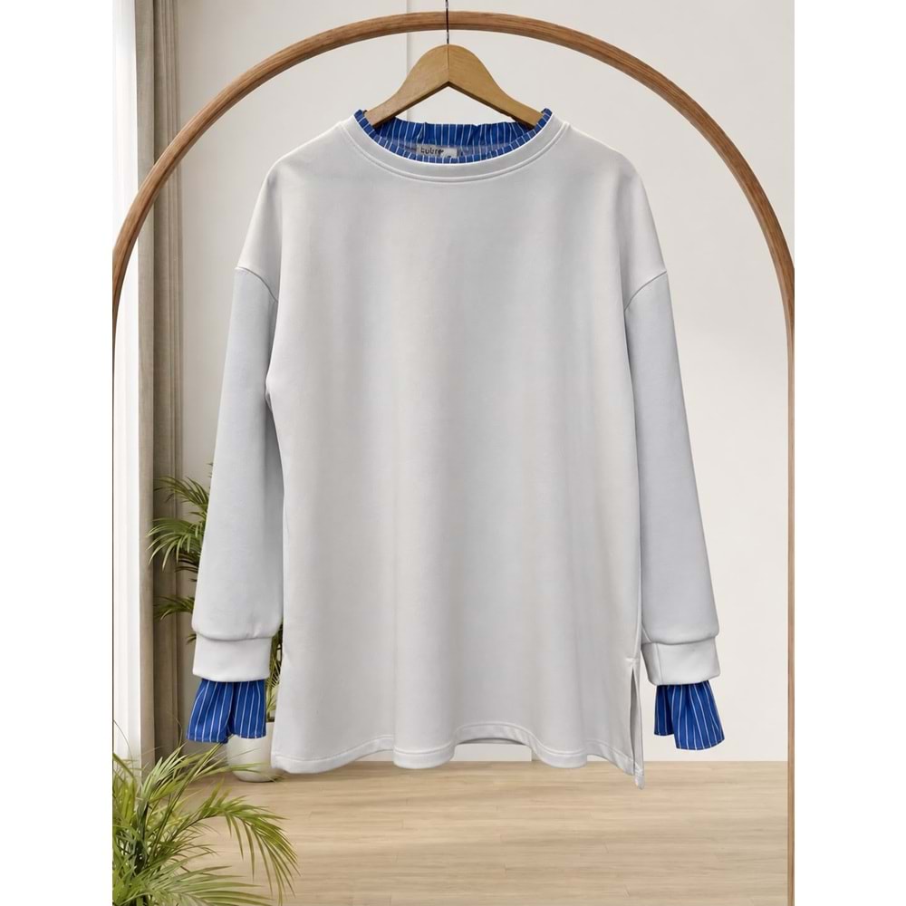Kolu ve Yakası Çizgili Tunik 2077 - Ekru - L-XL