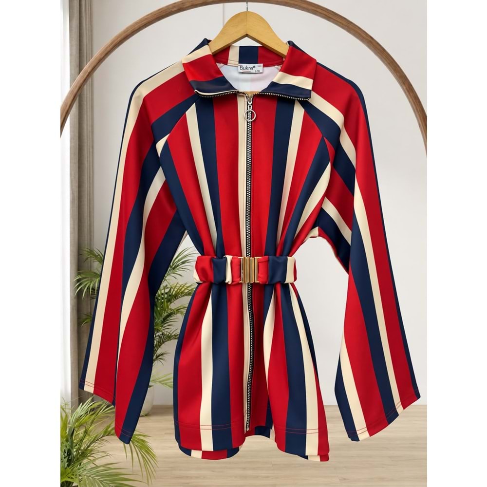 Çizgili Hırka 2059 - Kırmızı - L-XL - AZRA09022-71353