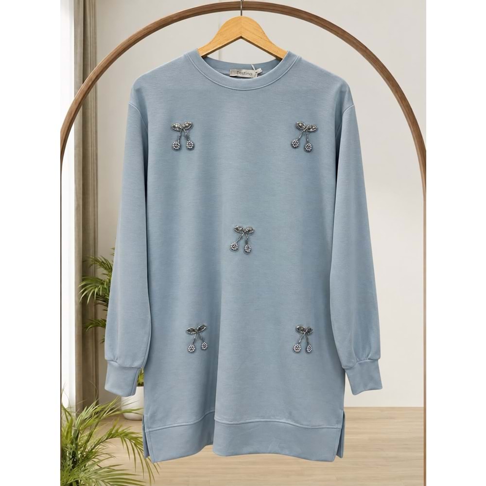 Taşlı Fiyonk Detaylı Tunik 27161 - Bebe Mavisi - M