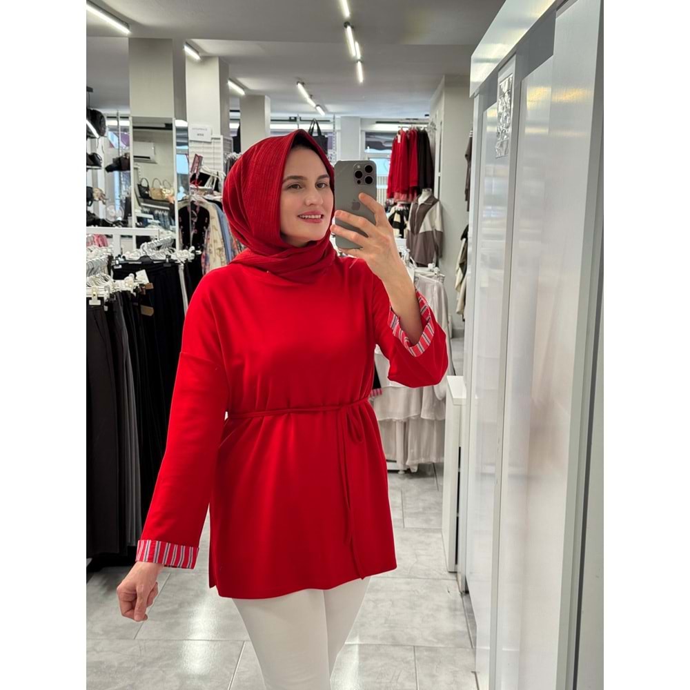 Yaka Manşet Garnili Tunik 931 - Kırmızı - S-M - AZRA09044-70785