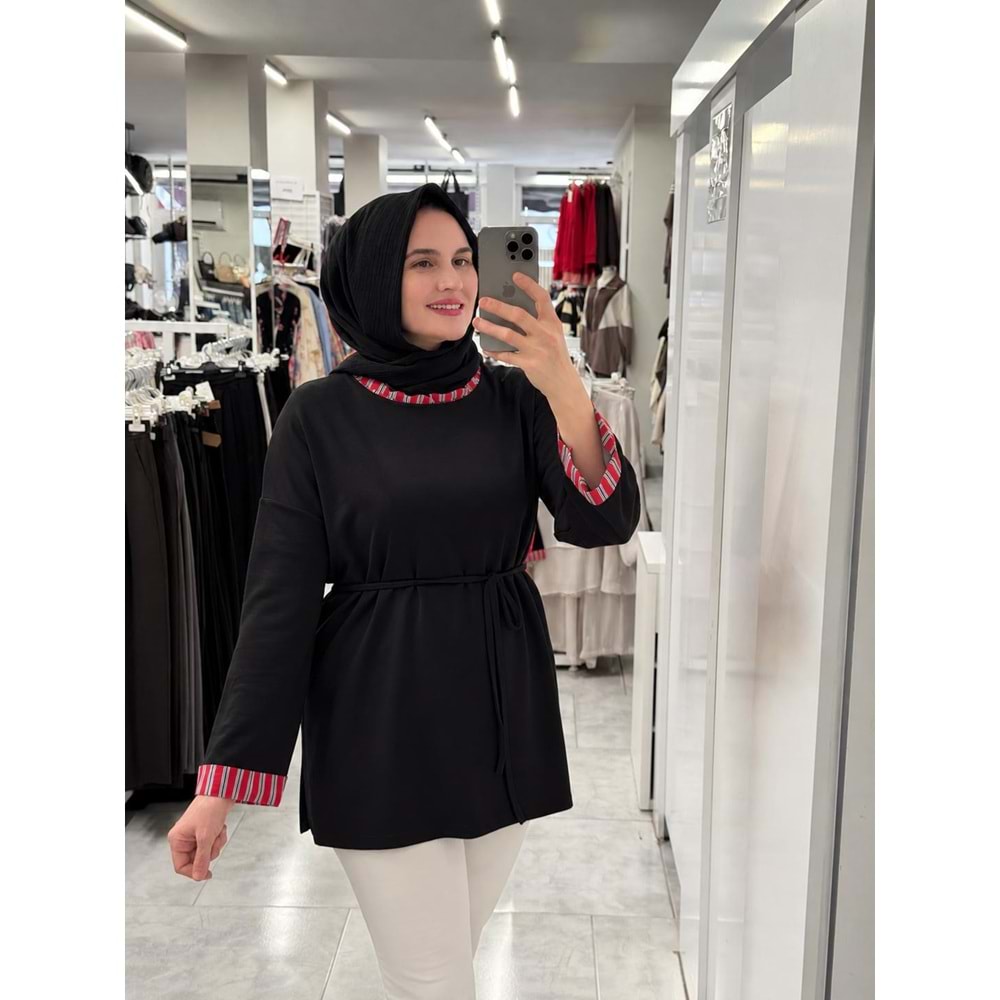 Yaka Manşet Garnili Tunik 931 - Siyah - S-M - AZRA09044-70789