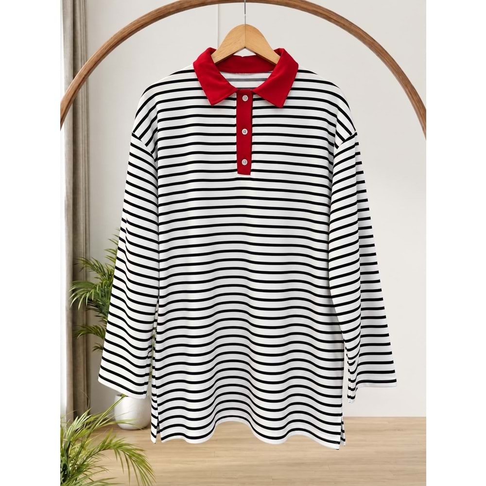 Çizgili Yakalı Sweat 938 - Lacivert - S-M