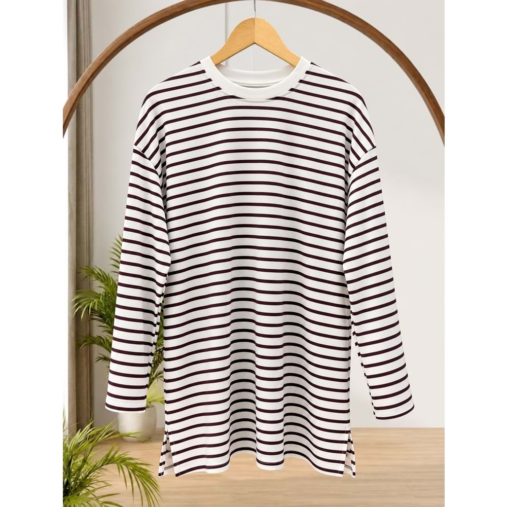 Çizgili Yırtmaçlı Tunik 949 - Mürdüm - L-XL