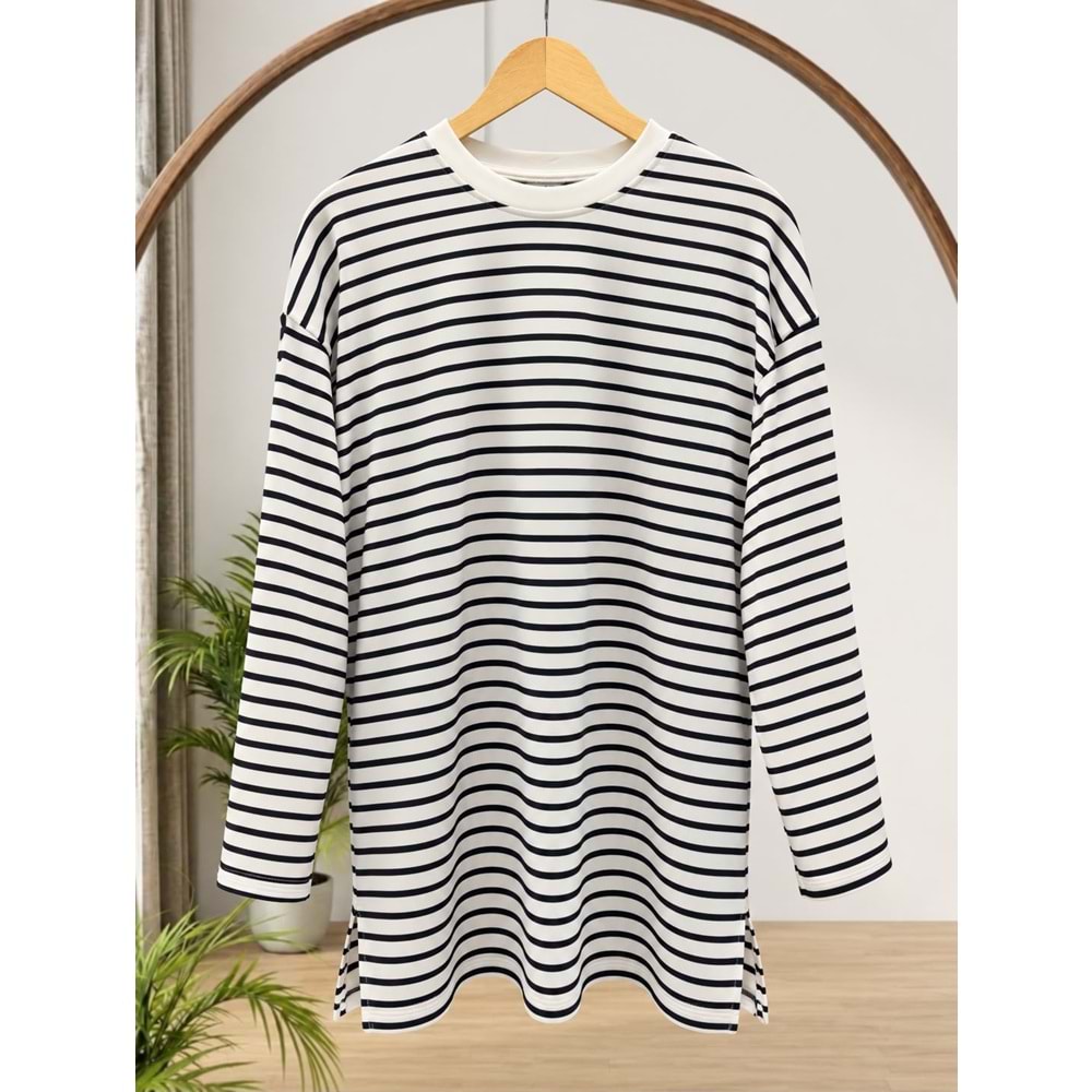 Çizgili Yırtmaçlı Tunik 949 - Siyah - L-XL