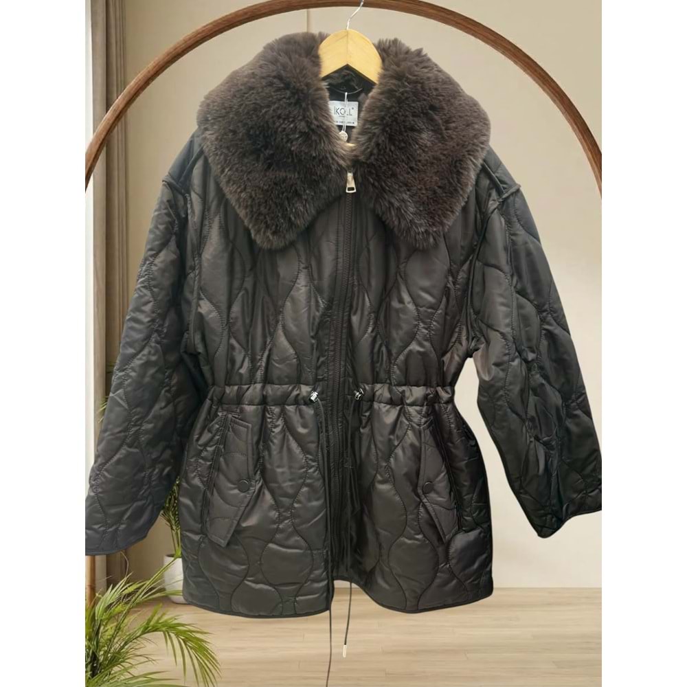 Yakası Peluşlu Kapitone Mont 37831 - Acı Kahve - L - AZRA09121-71263