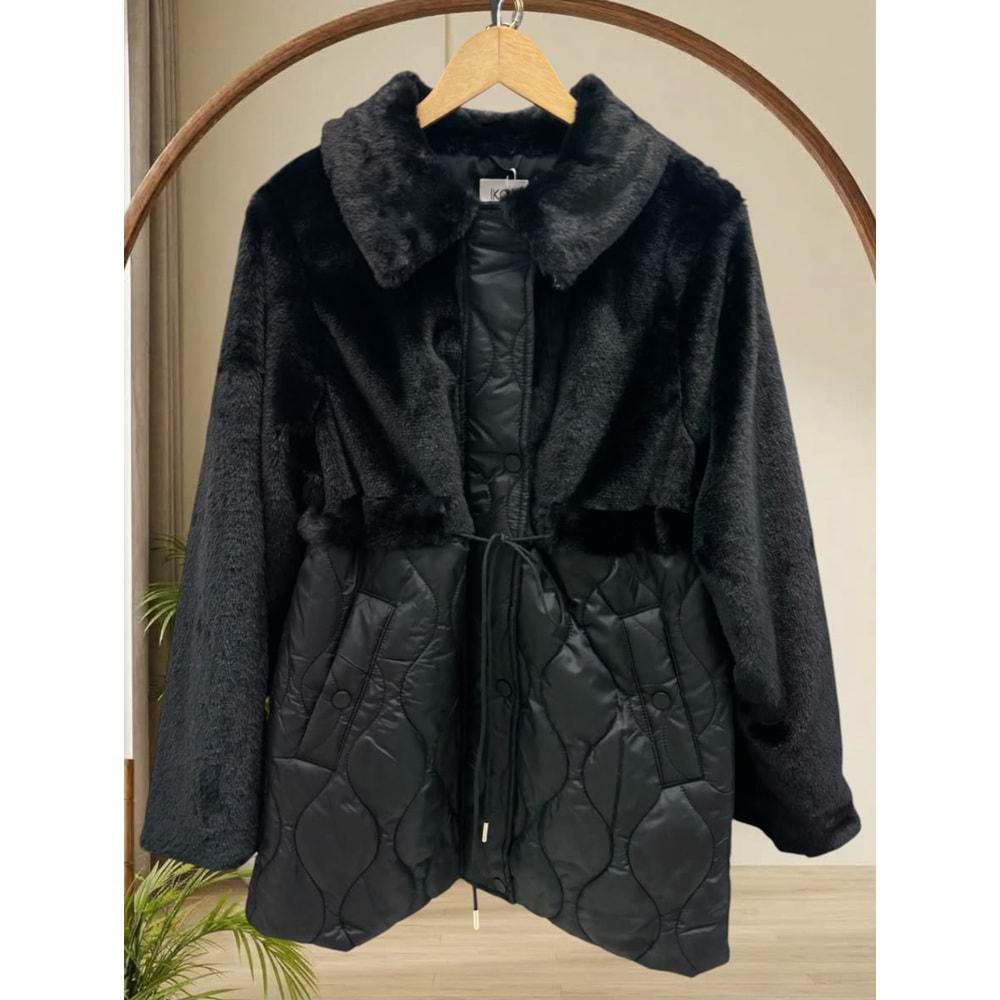 Yakası Peluşlu Kapitone Mont 37831 - Siyah - L - AZRA09121-71269