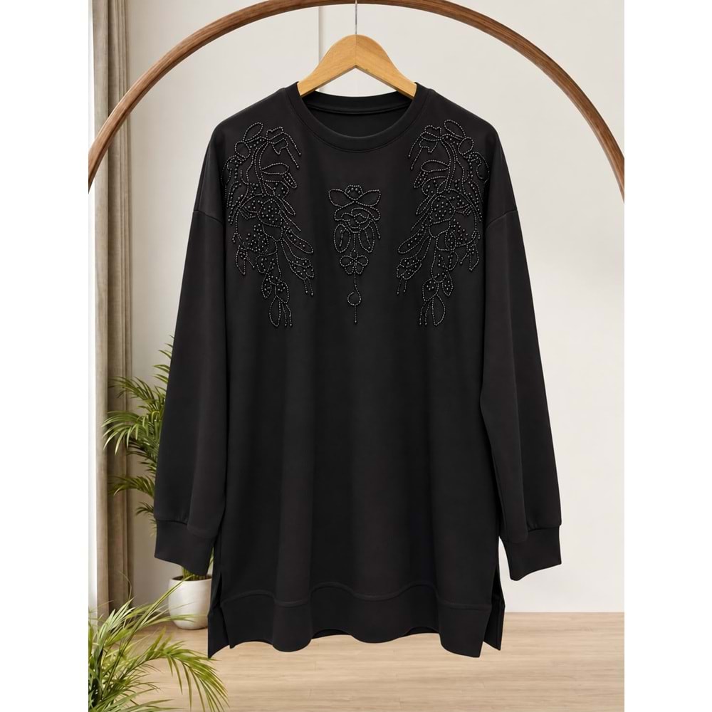 Önü Taş Detaylı Tunik 27230 - Siyah - L-XL