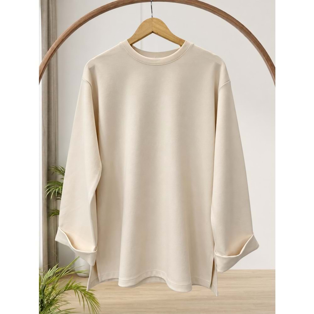 Belden Kemerli Face Kumaş Tunik 27217 - Bej - L-XL