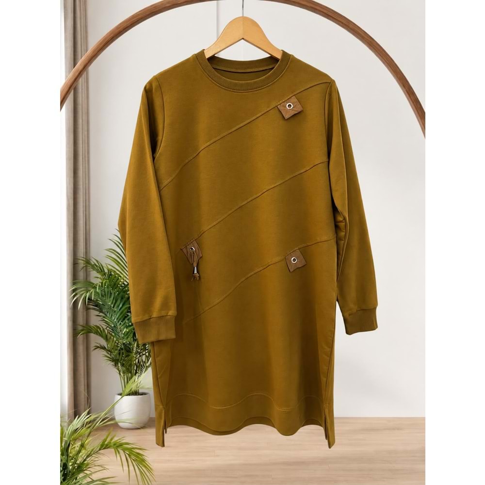 Kuş Gözü Detaylı Tunik 59484 - Yeşil - L