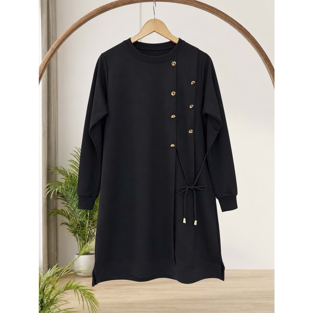 Aller Dikim Düğmeli Tunik 60584 - Siyah - L