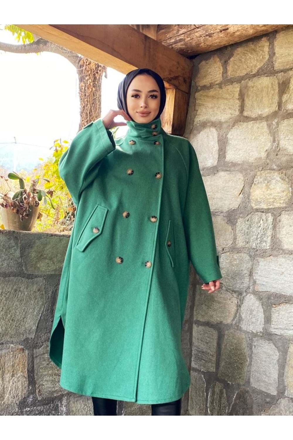 28666 Kruvaze Keçe Panço - Yeşil - TEK BEDEN