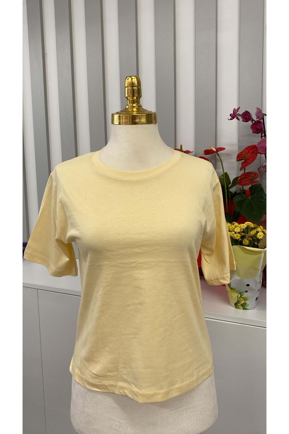 Bisiklet Yaka Kısa T-shirt 3643 - Sarı - L-XL