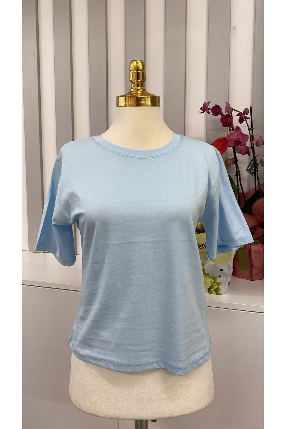 Bisiklet Yaka Kısa T-shirt 3643 - Mavi - S-M