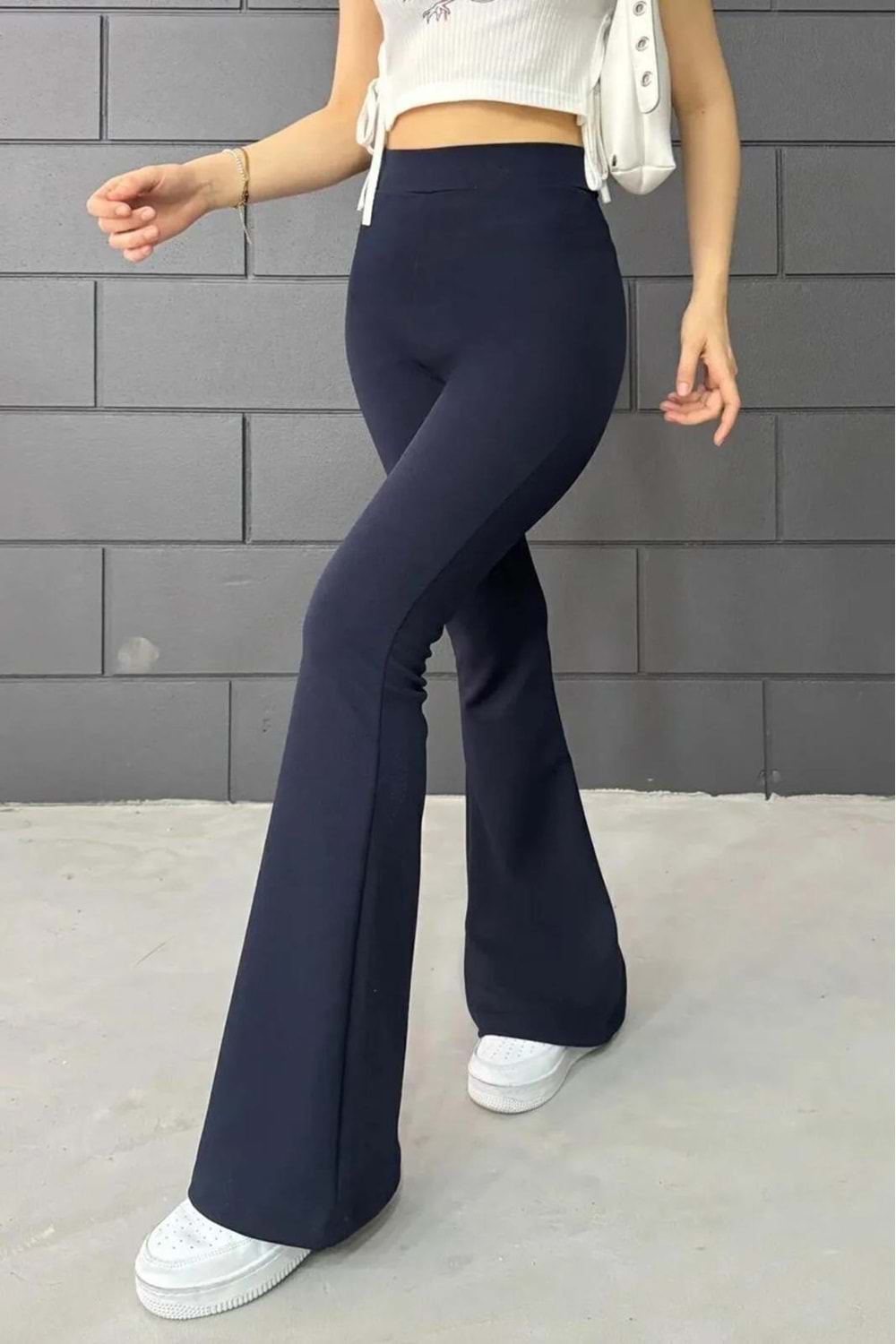 Esm Lastikli İspanyol Paça Pantolon - Lacivert - 40