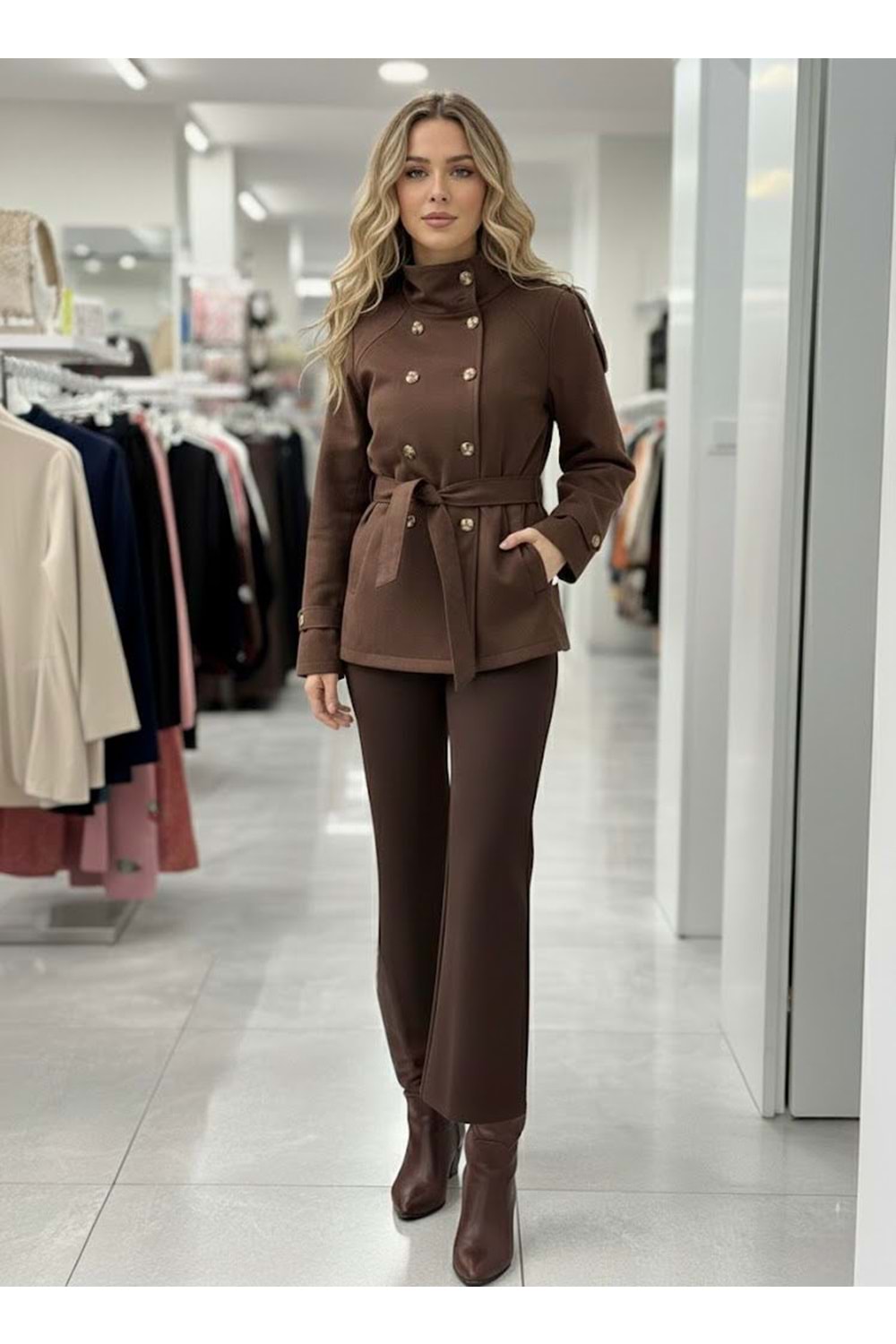 Esm Lastikli İspanyol Paça Pantolon - Koyu Kahve - 40 - AZRA03124-57237