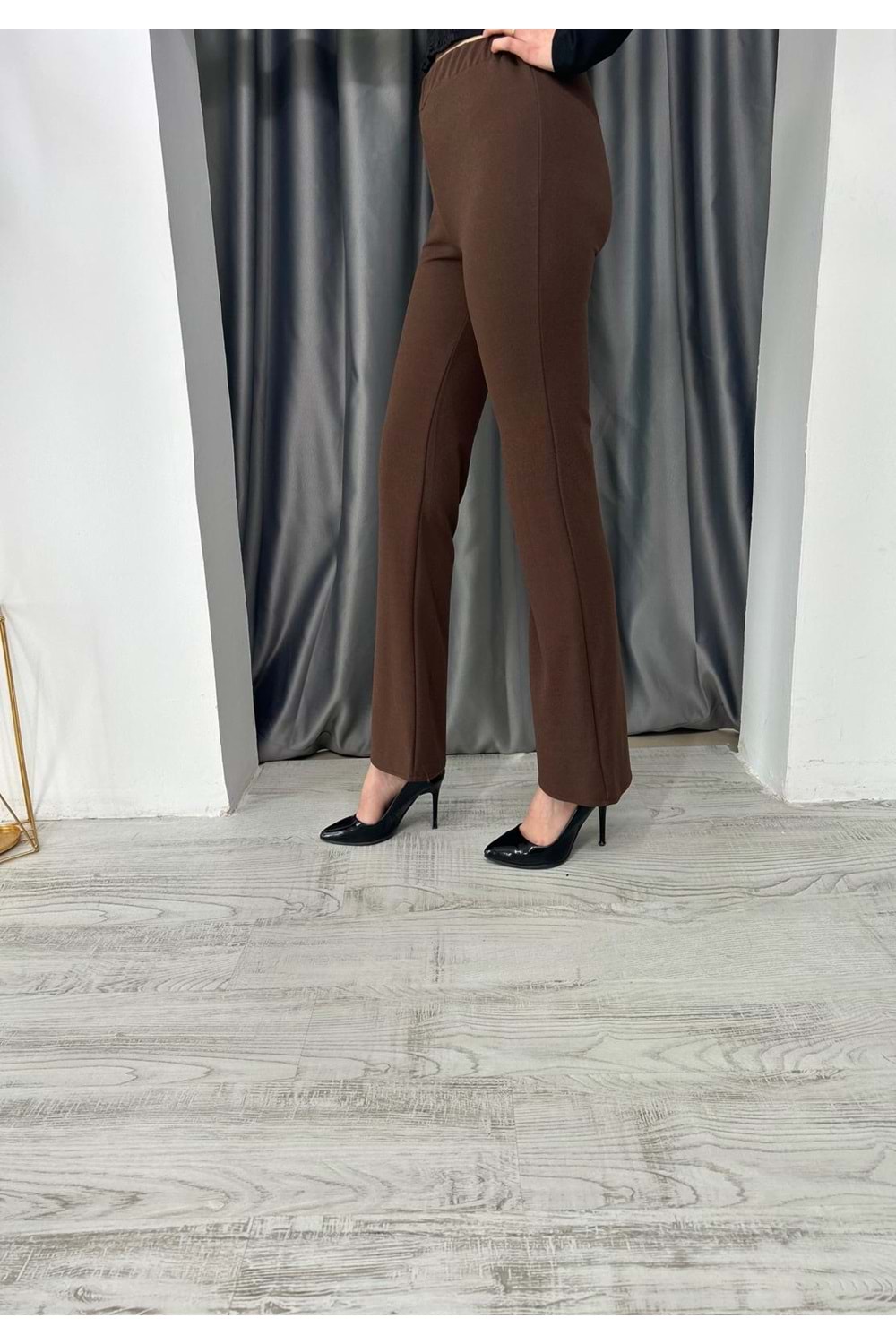 Esm Lastikli İspanyol Paça Pantolon - Acı Kahve - 44 - AZRA03124-Acı Kahve-44