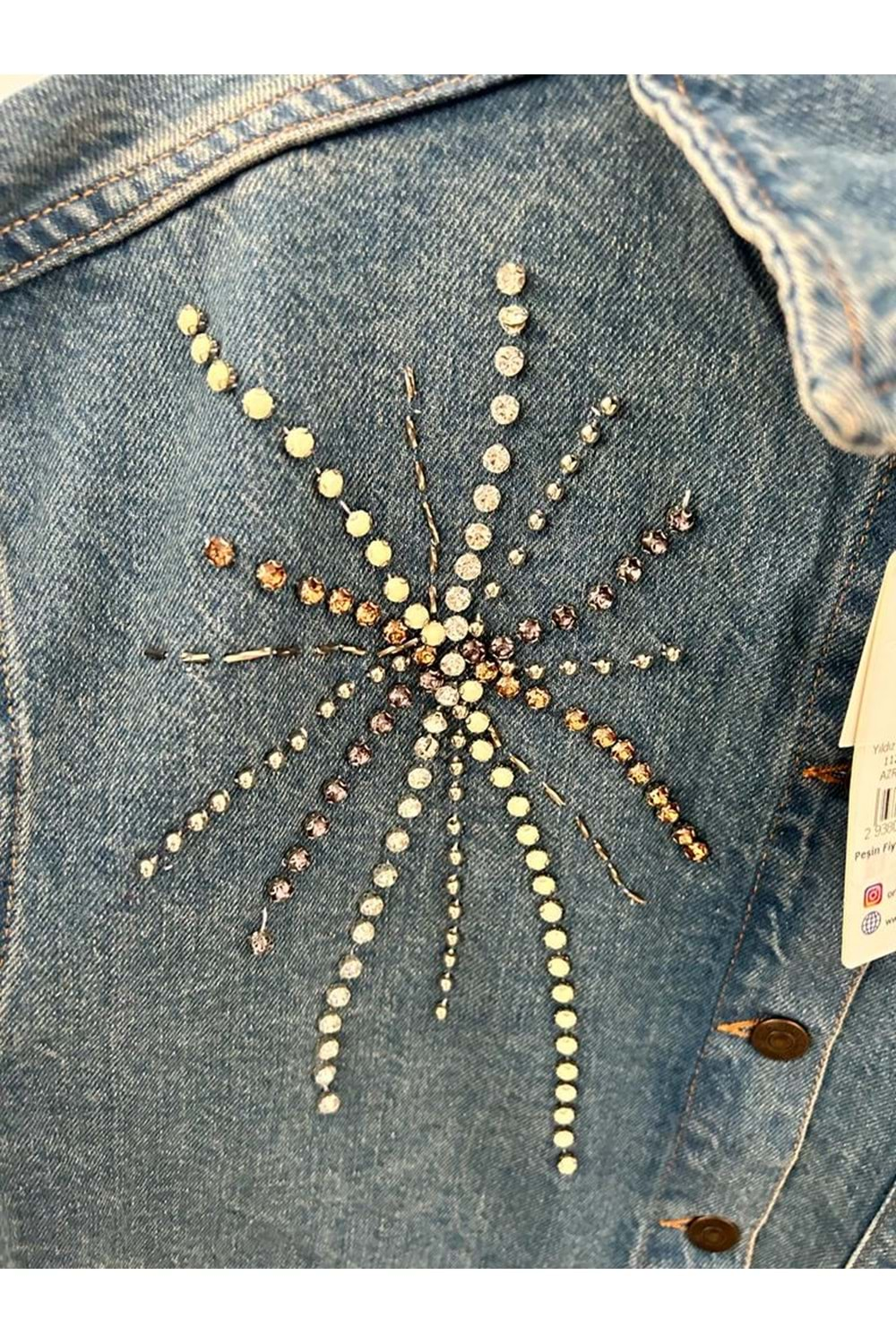 Yıldız Taşlı Denim Ceket 11292 - Mavi - M - AZRA03522-Mavi-M