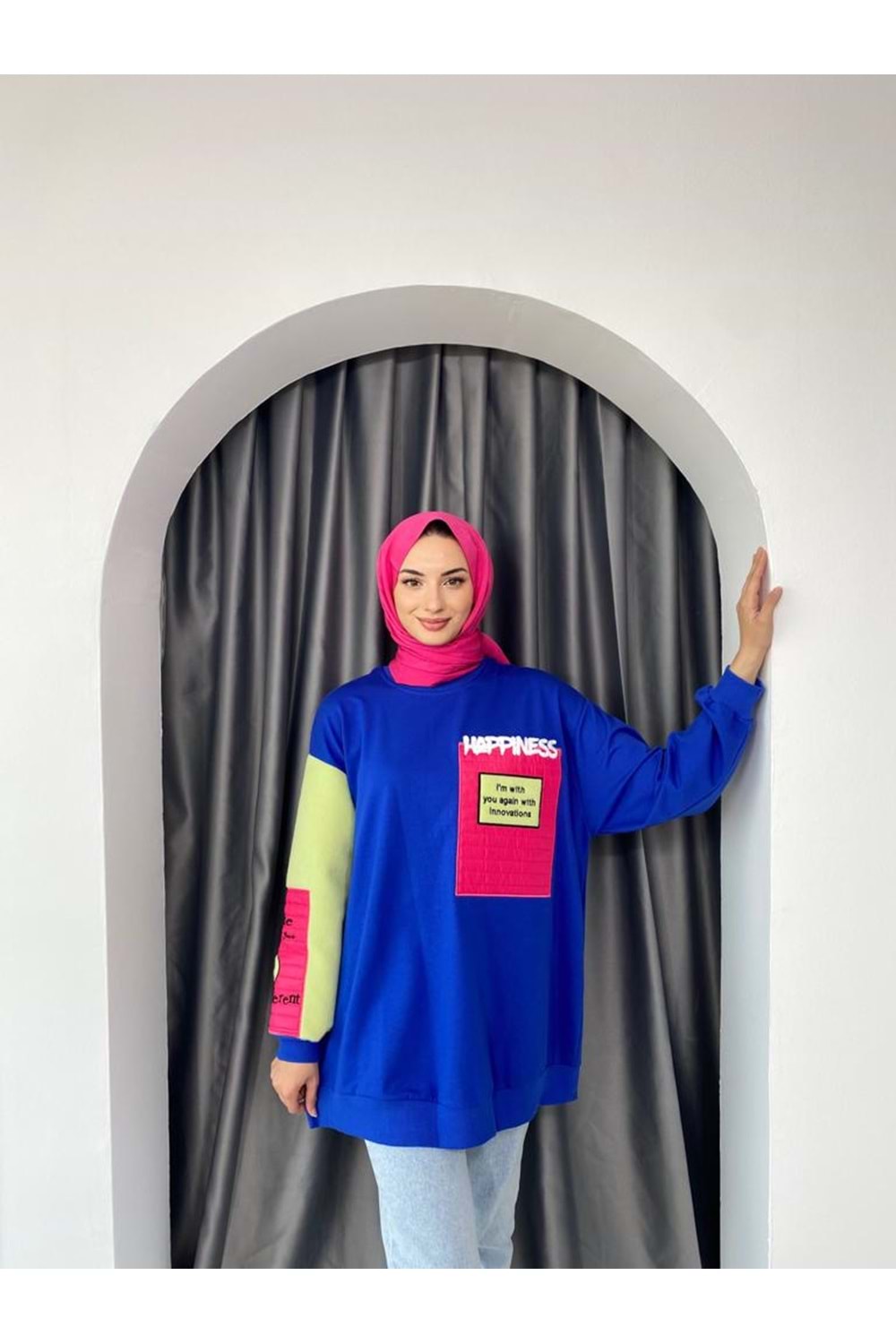Paraşüt Ve Peluş Apikeli Sweat 0031348 - Saks Mavi - TEK BEDEN - AZRA03652-Saks Mavi-TEK BEDEN
