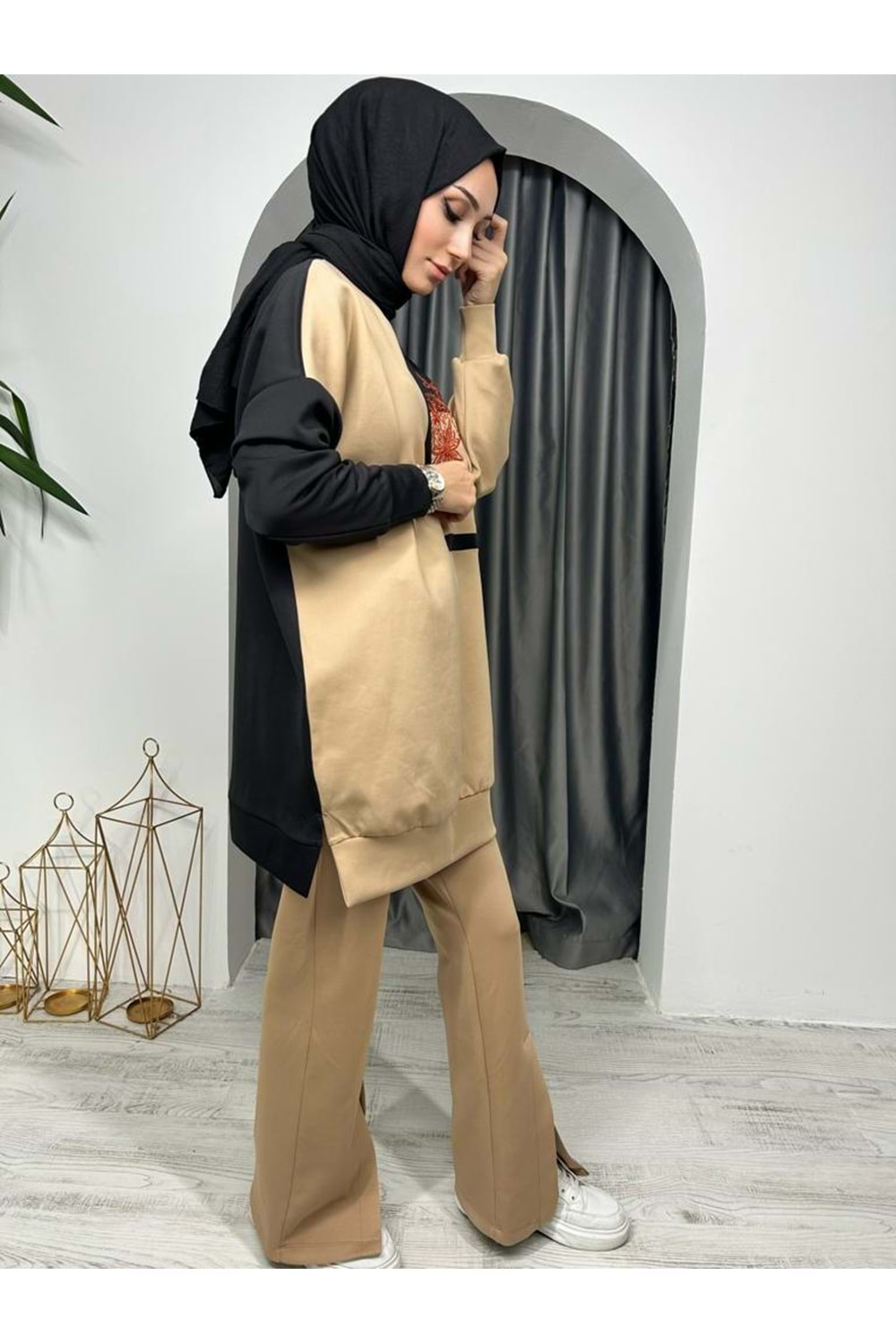 Bloklu Önü Nakışlı Tunik 10370 - Camel - S-M - AZRA03927-Camel-S-M