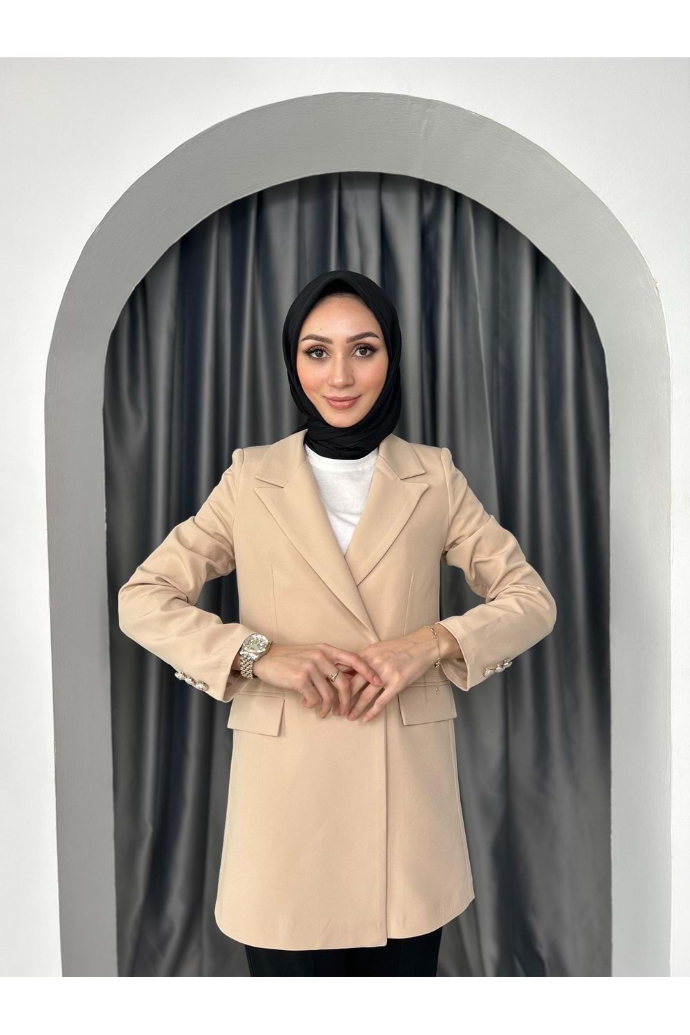 Dublle Kumaş Blazer Ceket - Bej - M