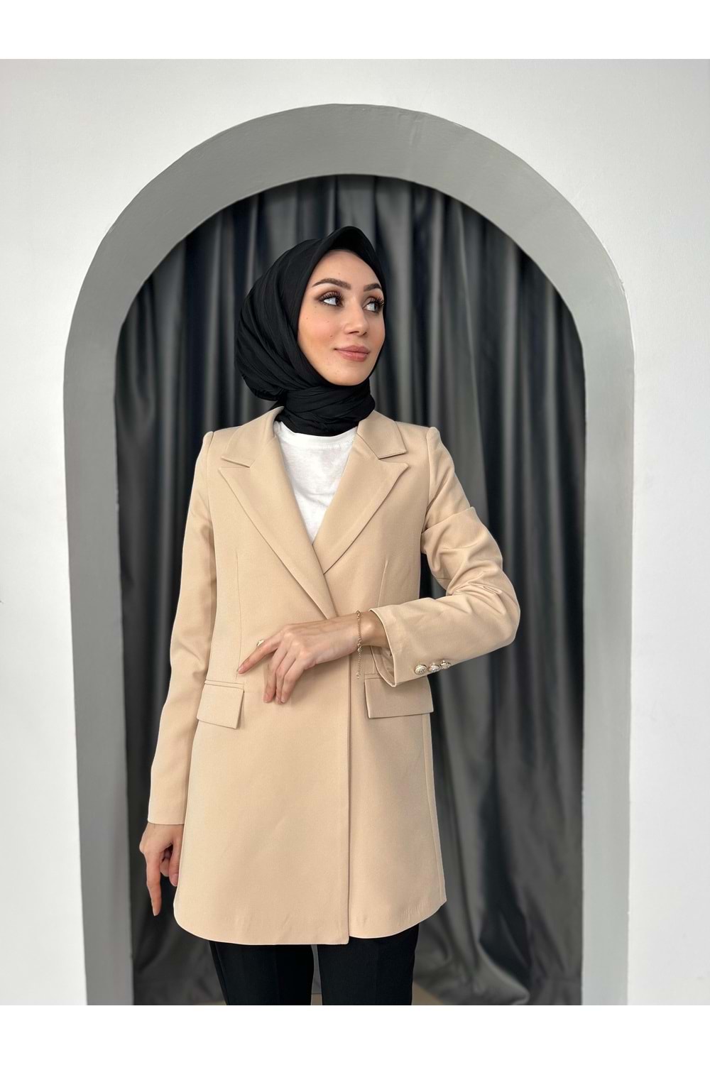 Dublle Kumaş Blazer Ceket - Bej - M