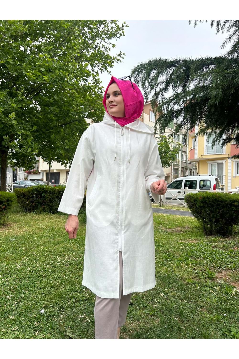 Fermuarlı Basic Kap 15236 - Ekru - TEK BEDEN - AZRA04512-Ekru-TEK BEDEN