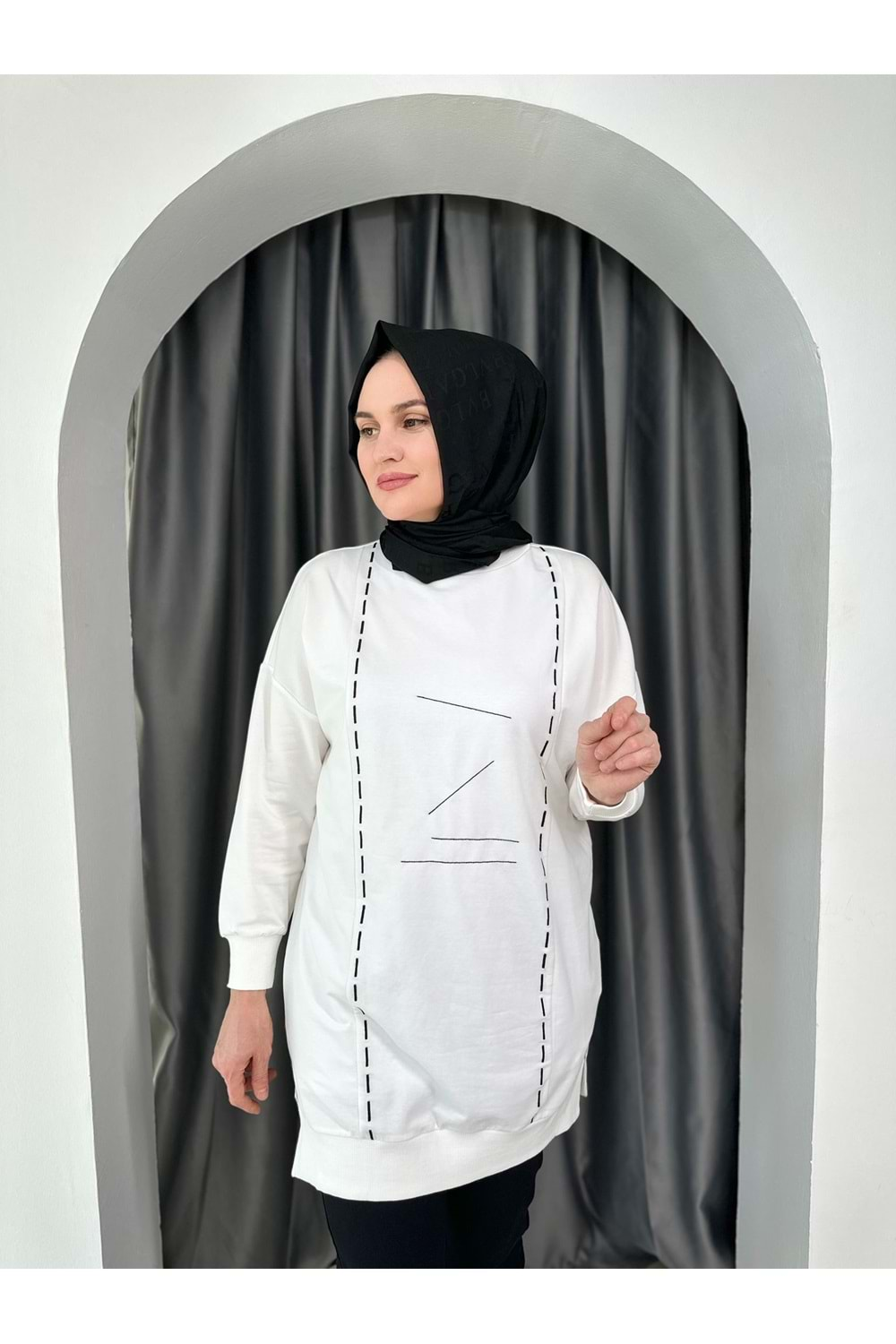 Puane Nakışlı Tunik 10425 - Ekru - L-XL - AZRA04528-Ekru-L-XL