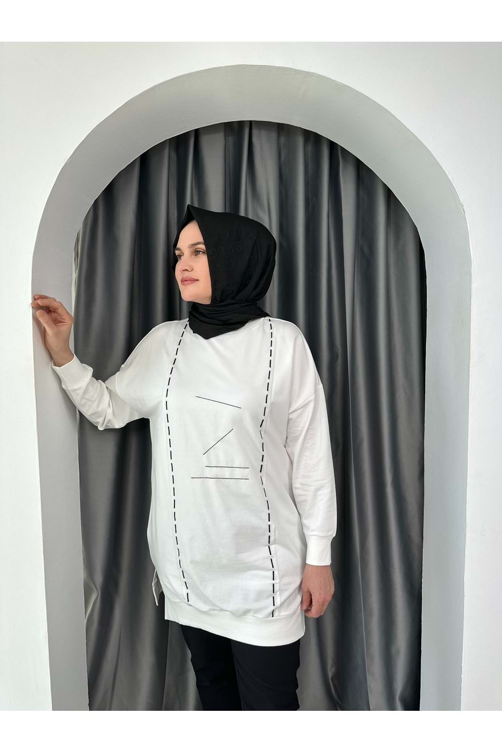 Puane Nakışlı Tunik 10425 - Ekru - L-XL - AZRA04528-Ekru-L-XL