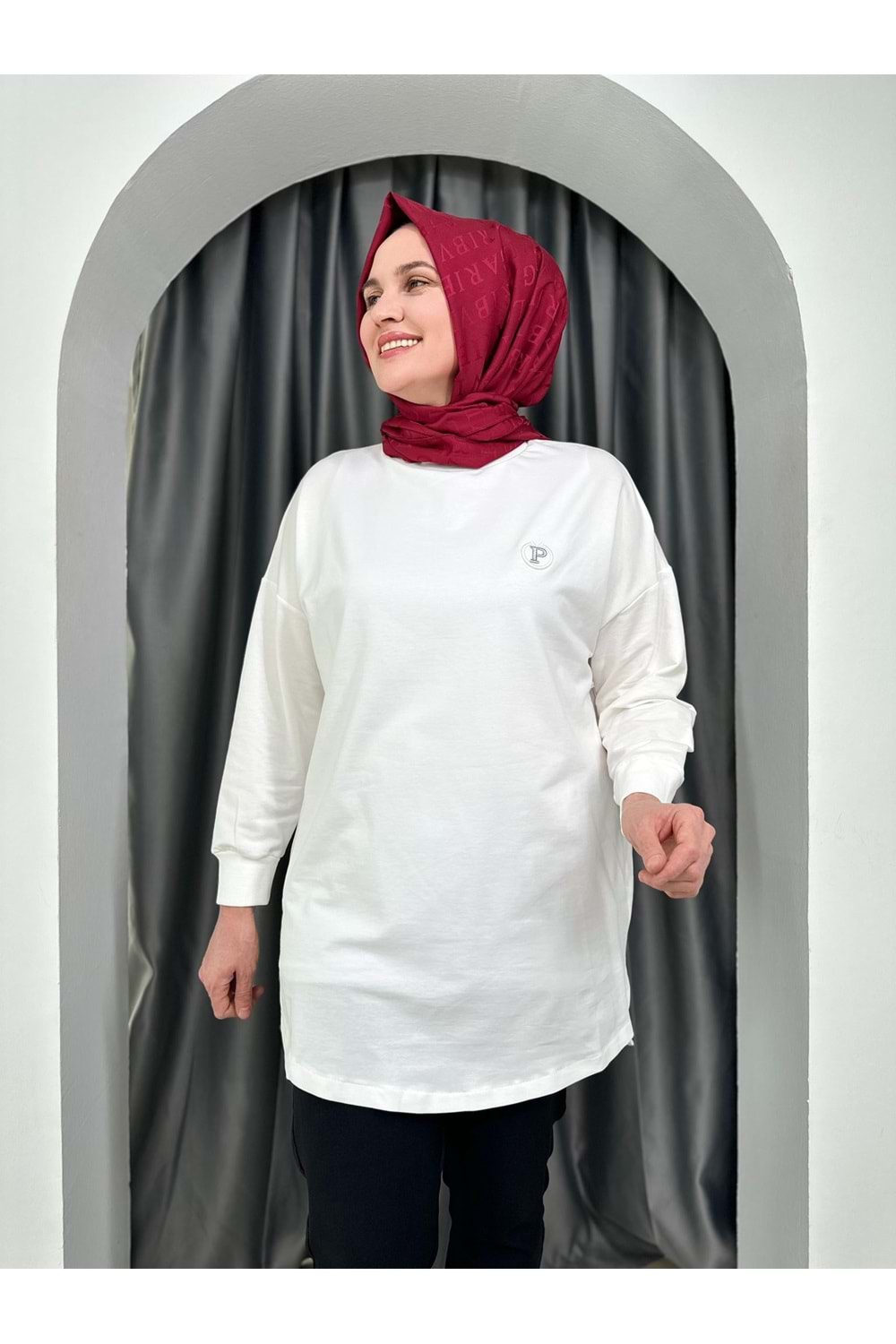 Puane Baskılı Tunik 10379 - Ekru - L-XL - AZRA04531-Ekru-L-XL