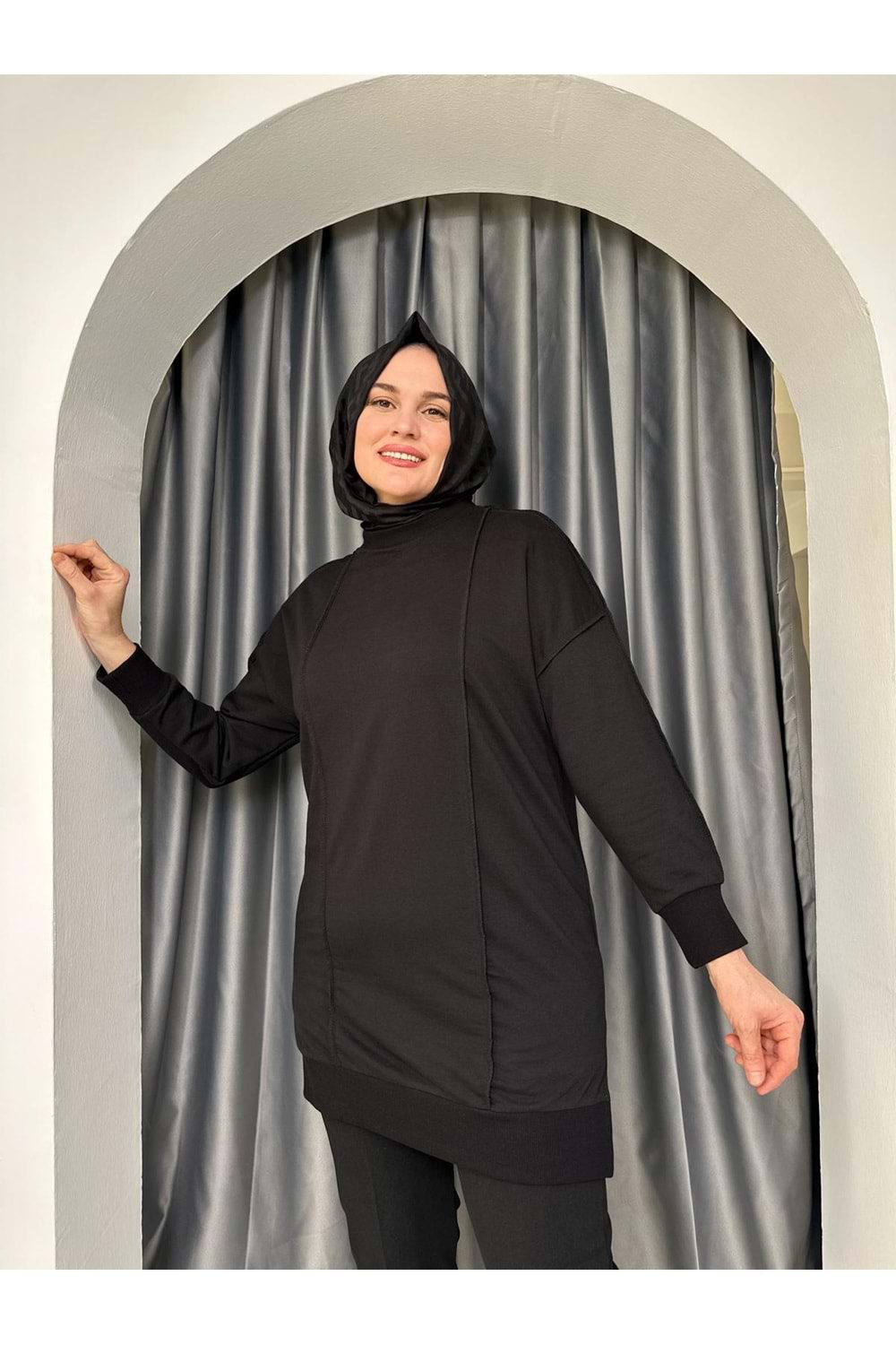 Puane Önü Şerit Detaylı Tunik 10512 - Siyah - L-XL