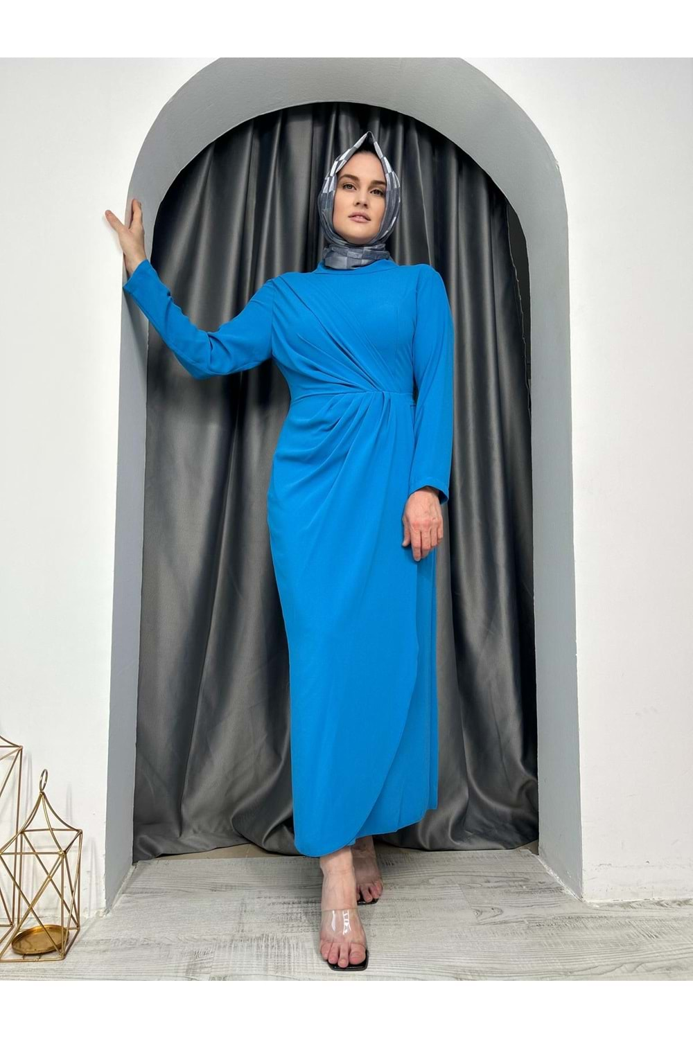 Drape Abiye - Mavi - S - AZRA04889-Mavi-S