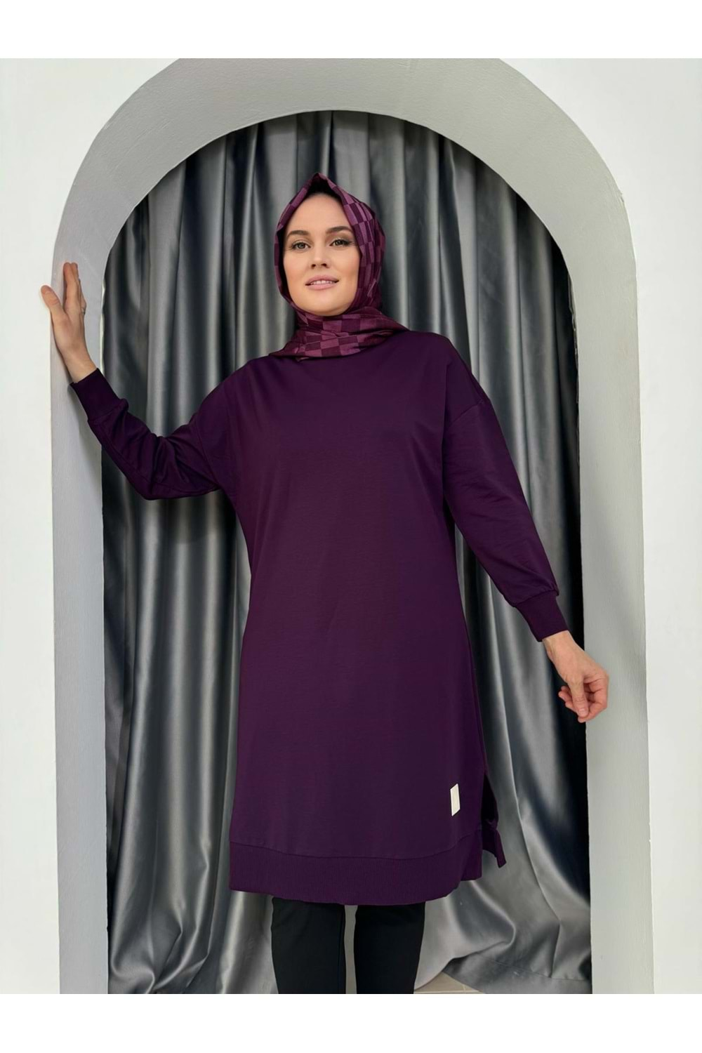 Uzun Düz Sweat Soul Puane 30645 - Mor - S-M - AZRA04907-Mor-S-M