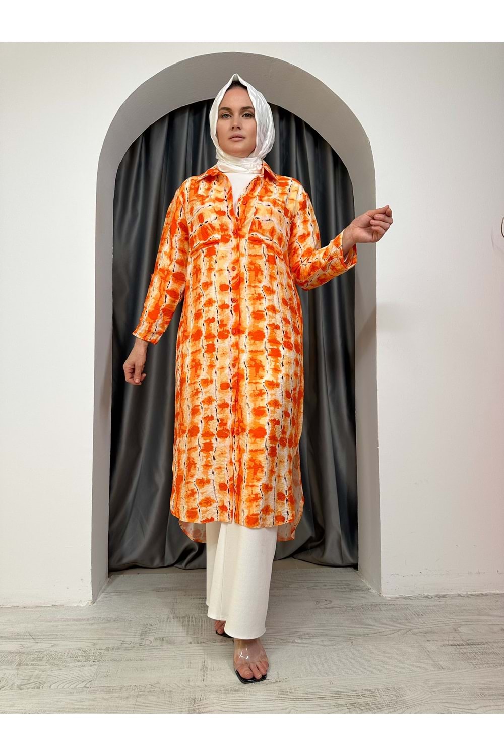 Long Gömlek Puane 10547 - azra fashion - Turuncu - S-M