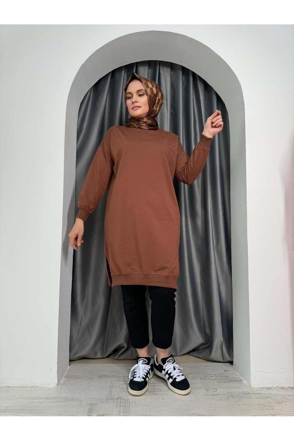 Azra Düz Sweat 24178 - azra fashion - Acı Kahve - S-M