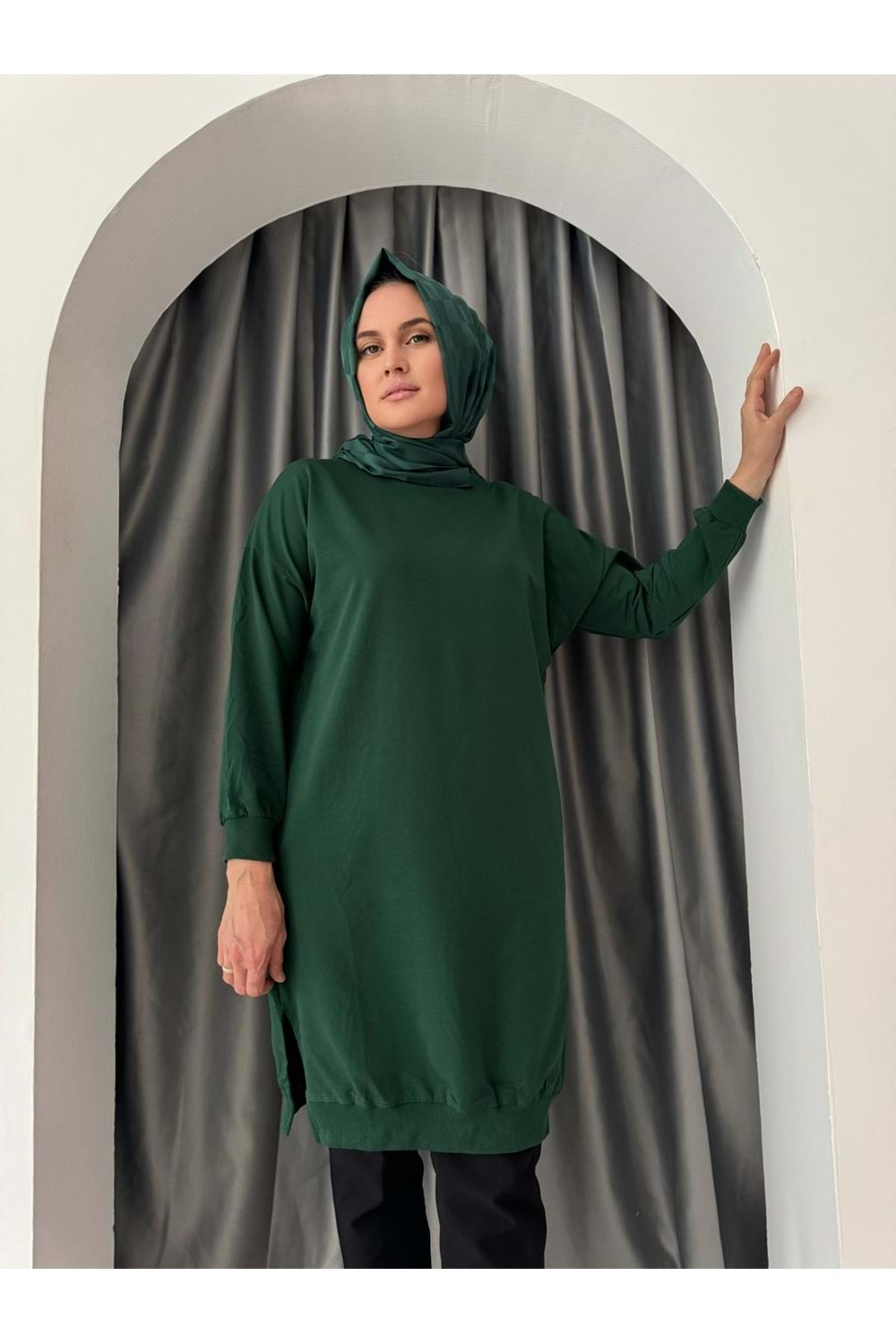 Azra Düz Sweat 24178 - azra fashion - Koyu Yeşil - L-XL