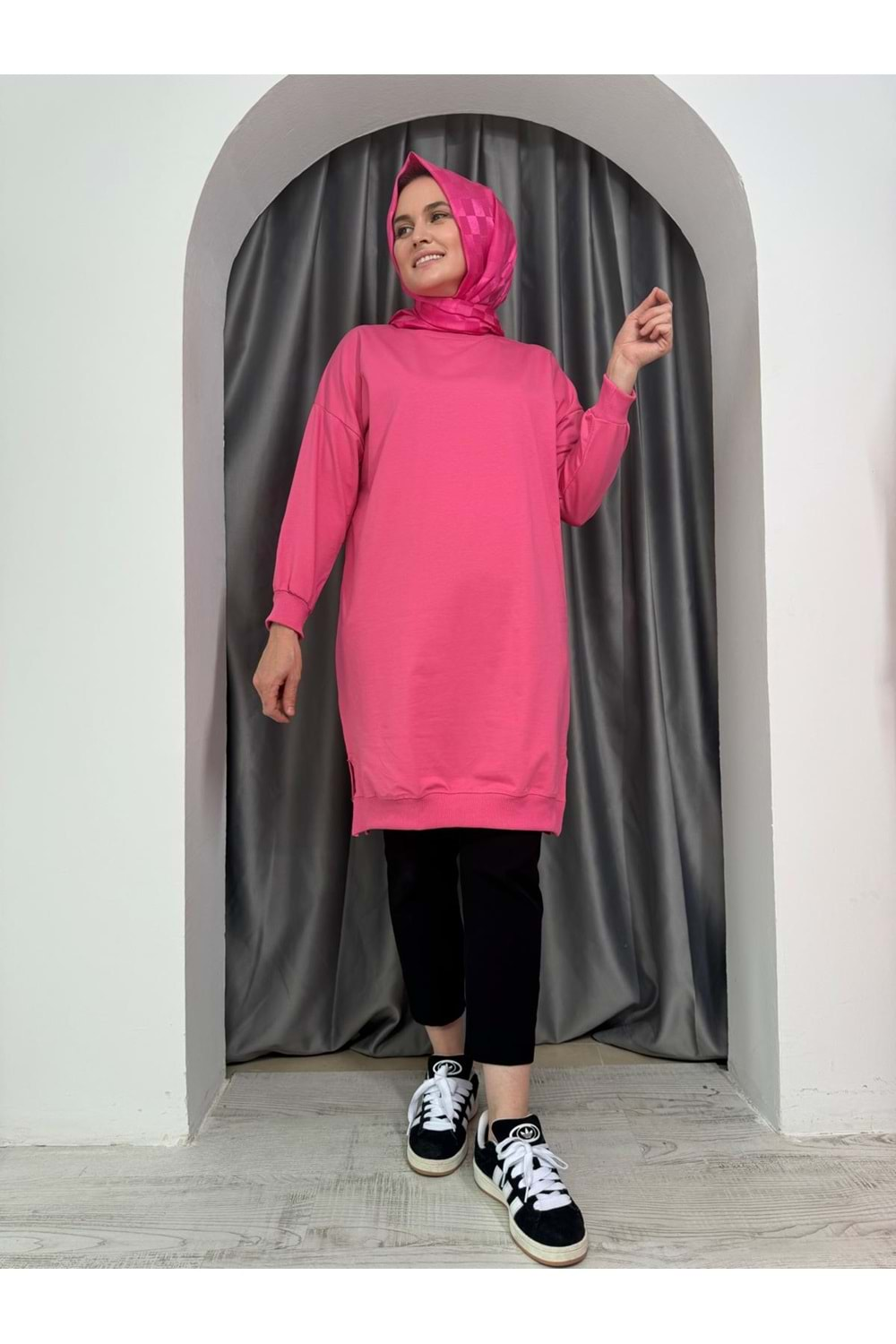 Azra Düz Sweat 24178 - azra fashion - Pembe - L-XL