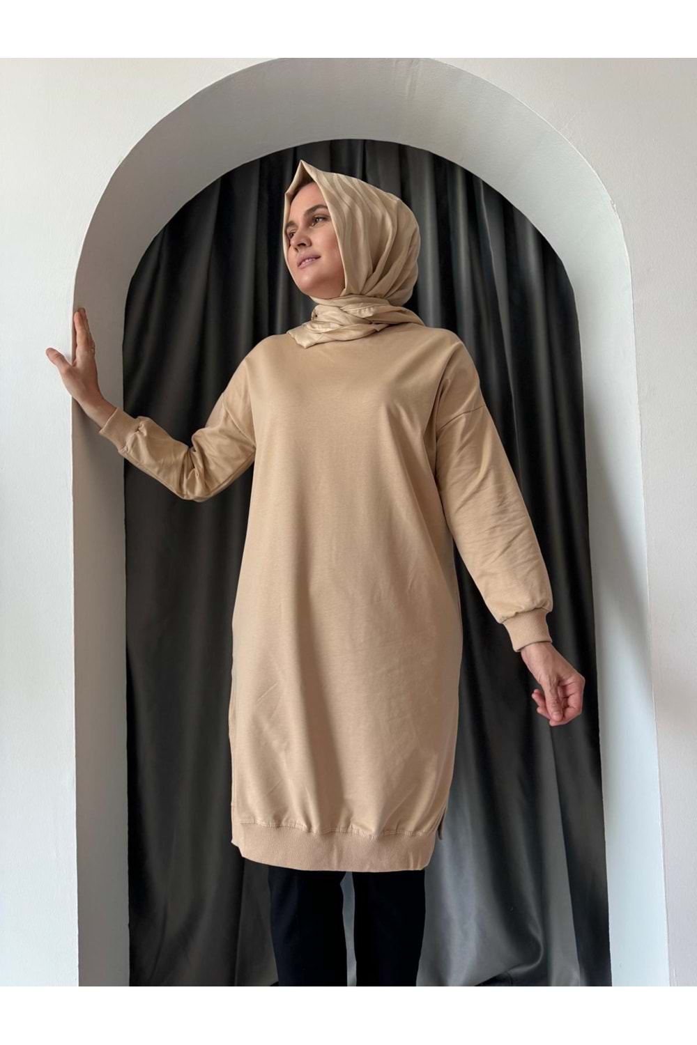 Azra Düz Sweat 24178 KS11 - Bej - TEK BEDEN - AZRA04925-44116
