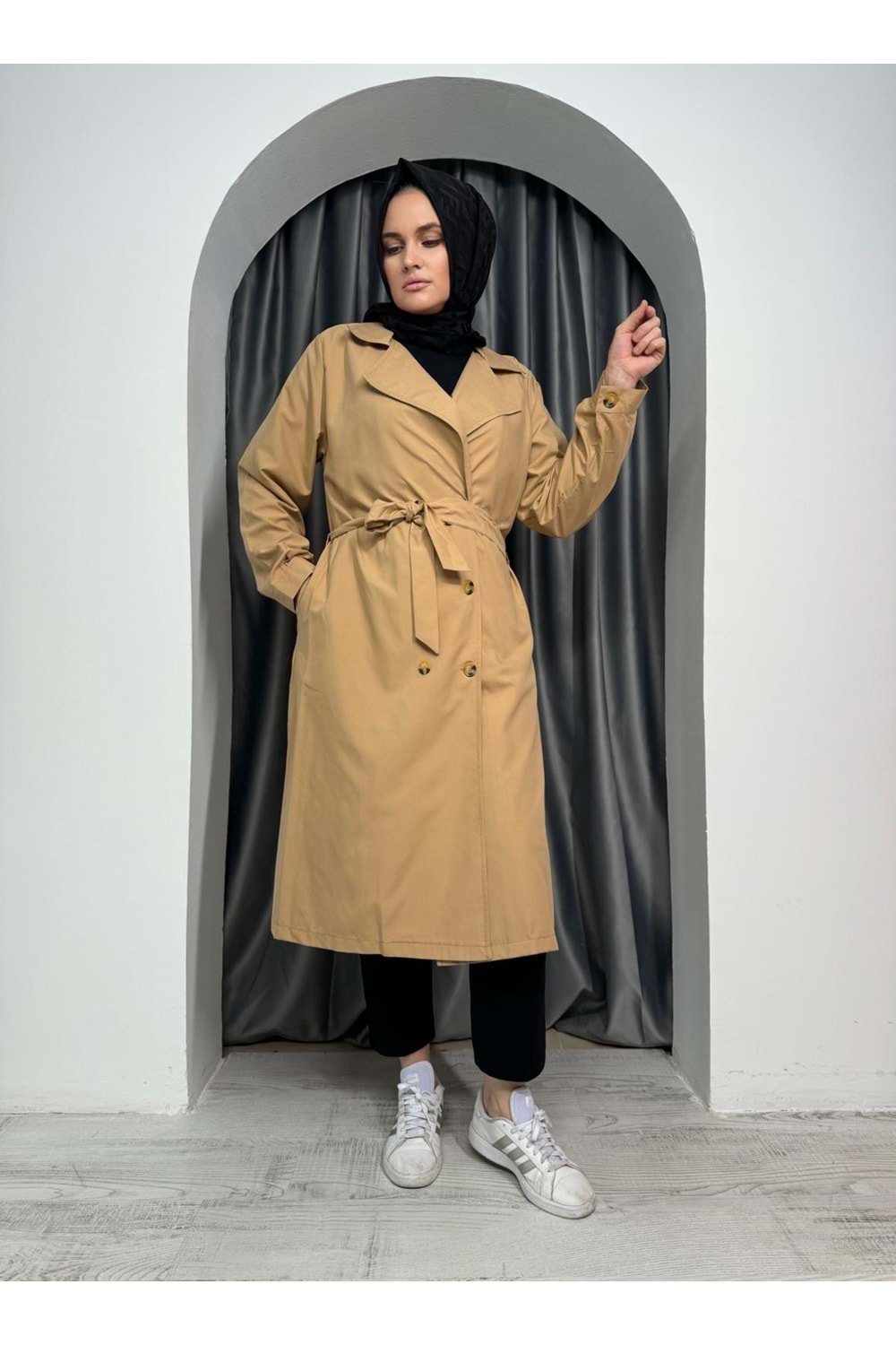Kemer Detaylı Trenç Kot 4102 - Camel - 42