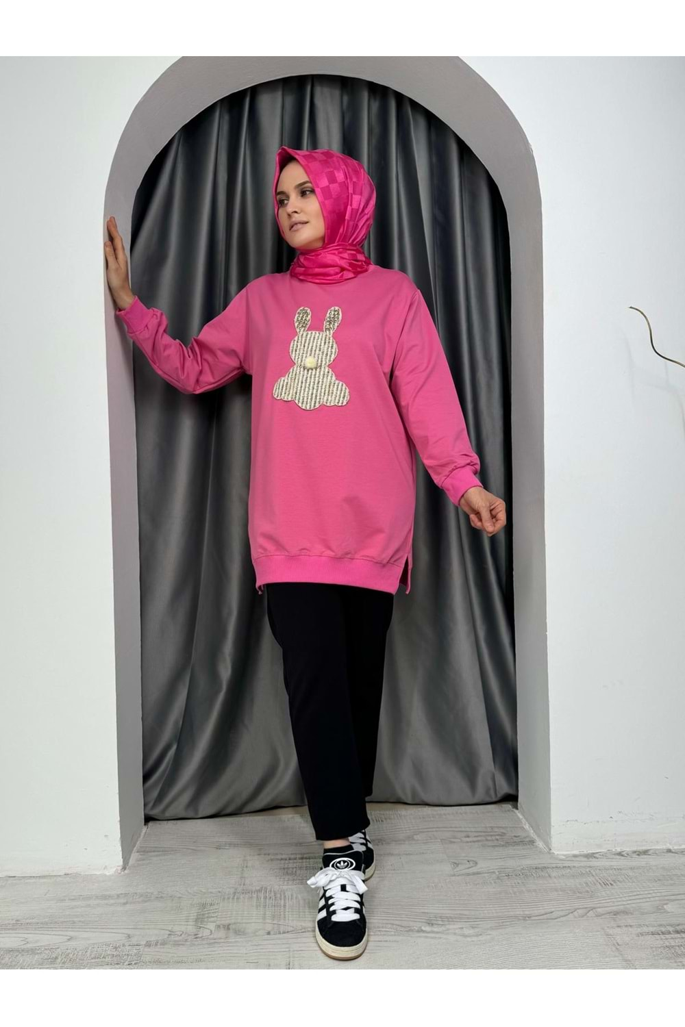 Tavşanlı Sweat 25201 - Pembe - L-XL - AZRA04936-Pembe-L-XL