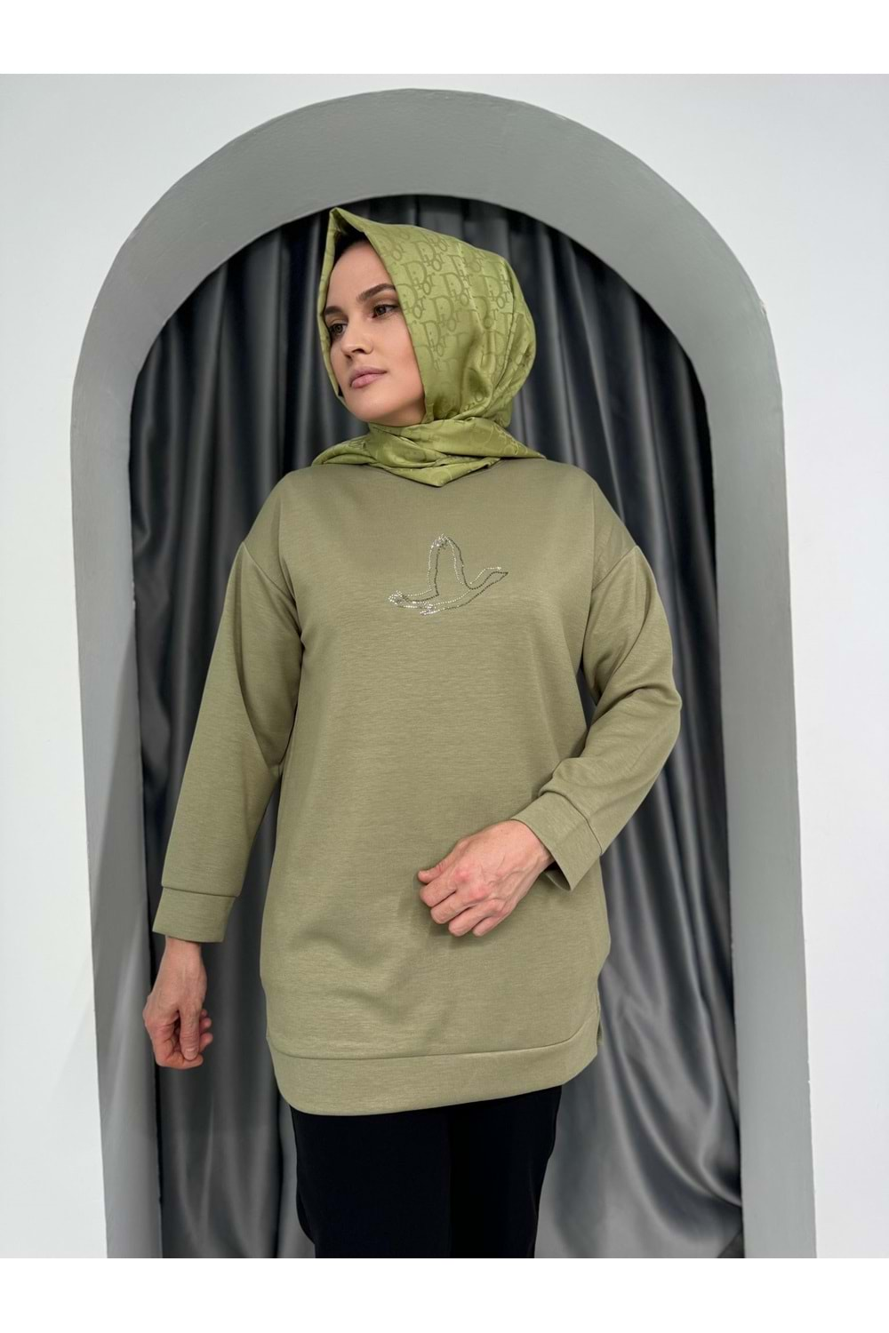 Oysho Kuş Taşlı Tunik 1420 - Haki - L-XL - AZRA04982-Haki-L-XL